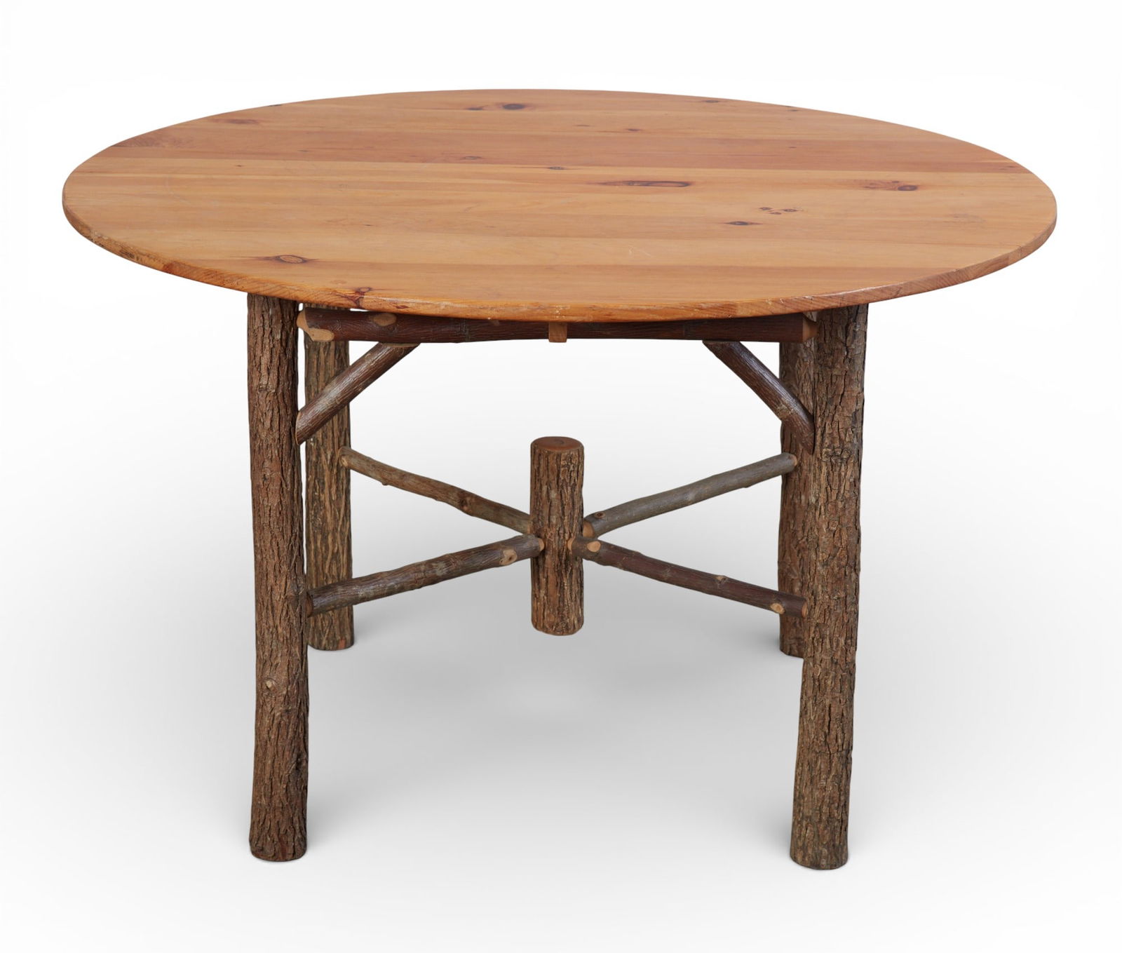 A rustic round table with pine top (1 of 4)