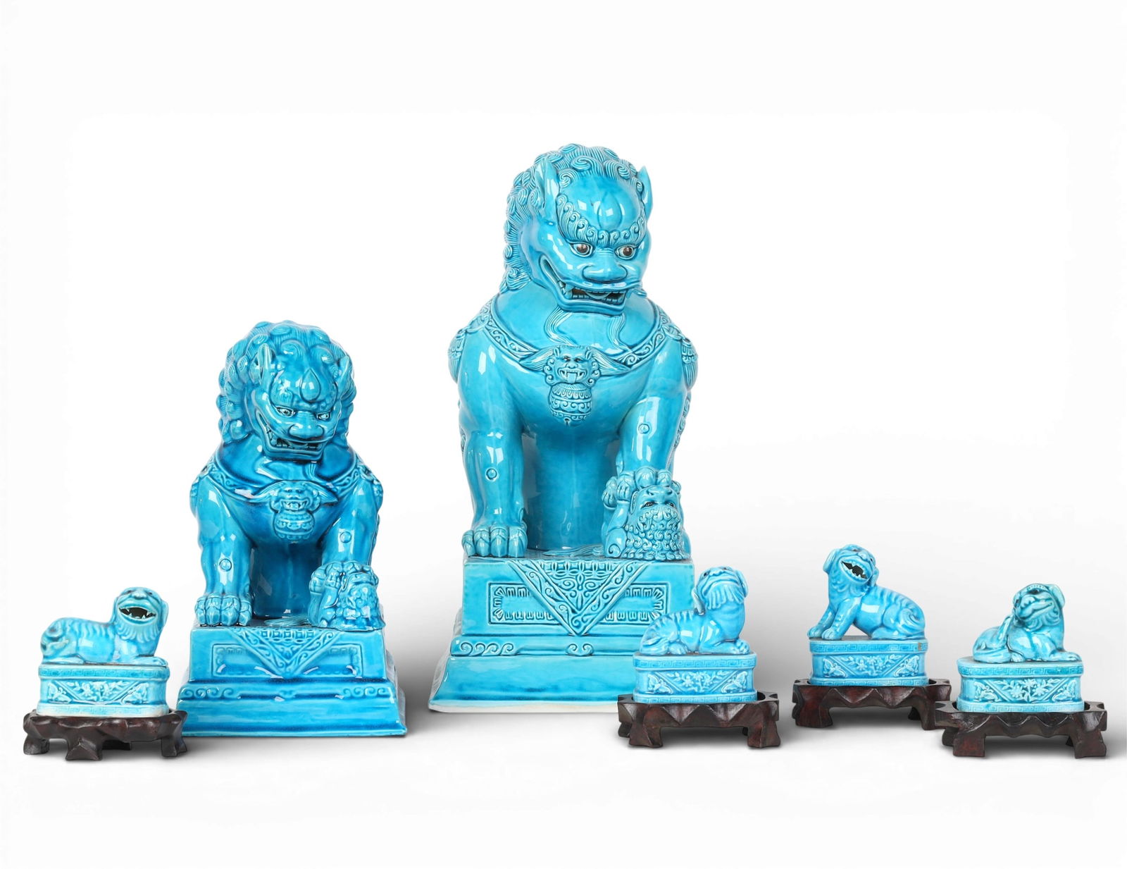 A group of six Chinese blue glazed fu dogs (1 of 7)