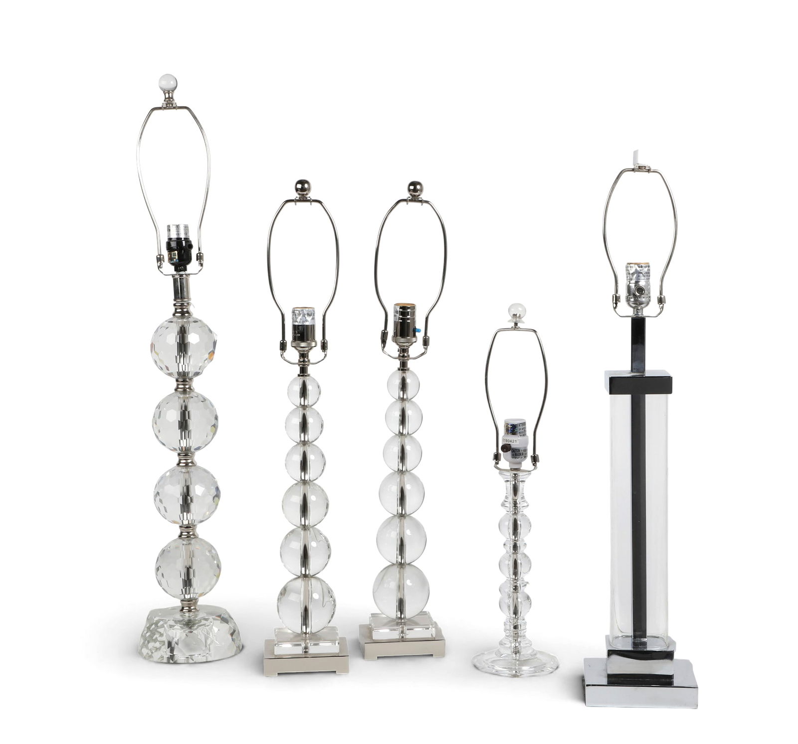 A group of five contemporary lamps with brushed nickel accents. (1 of 3)