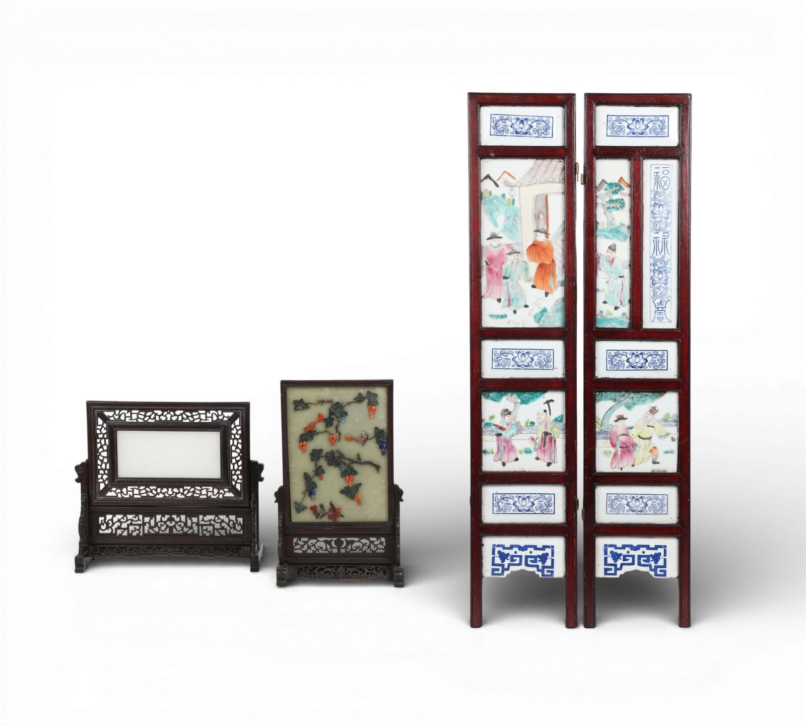 A group of two table screens together with two porcelain panels (1 of 7)