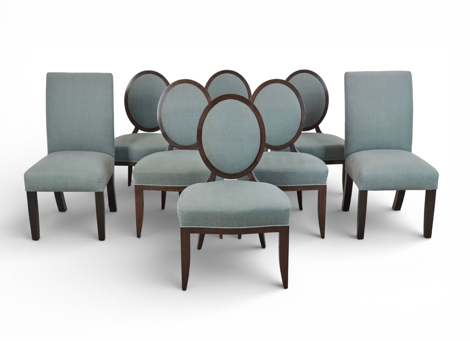 A group of six oval back upholstered dinning room chairs together with two matching upholstered side (1 of 5)