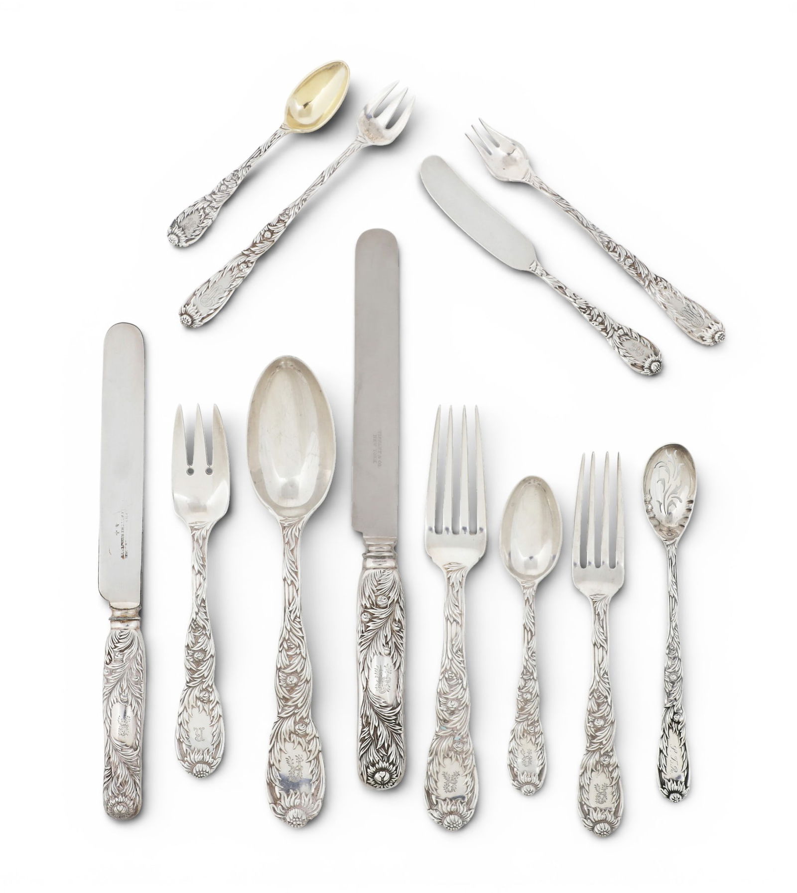 A Tiffany & Co sterling silver Chrysanthemum flatware service, late 19th century (1 of 6)