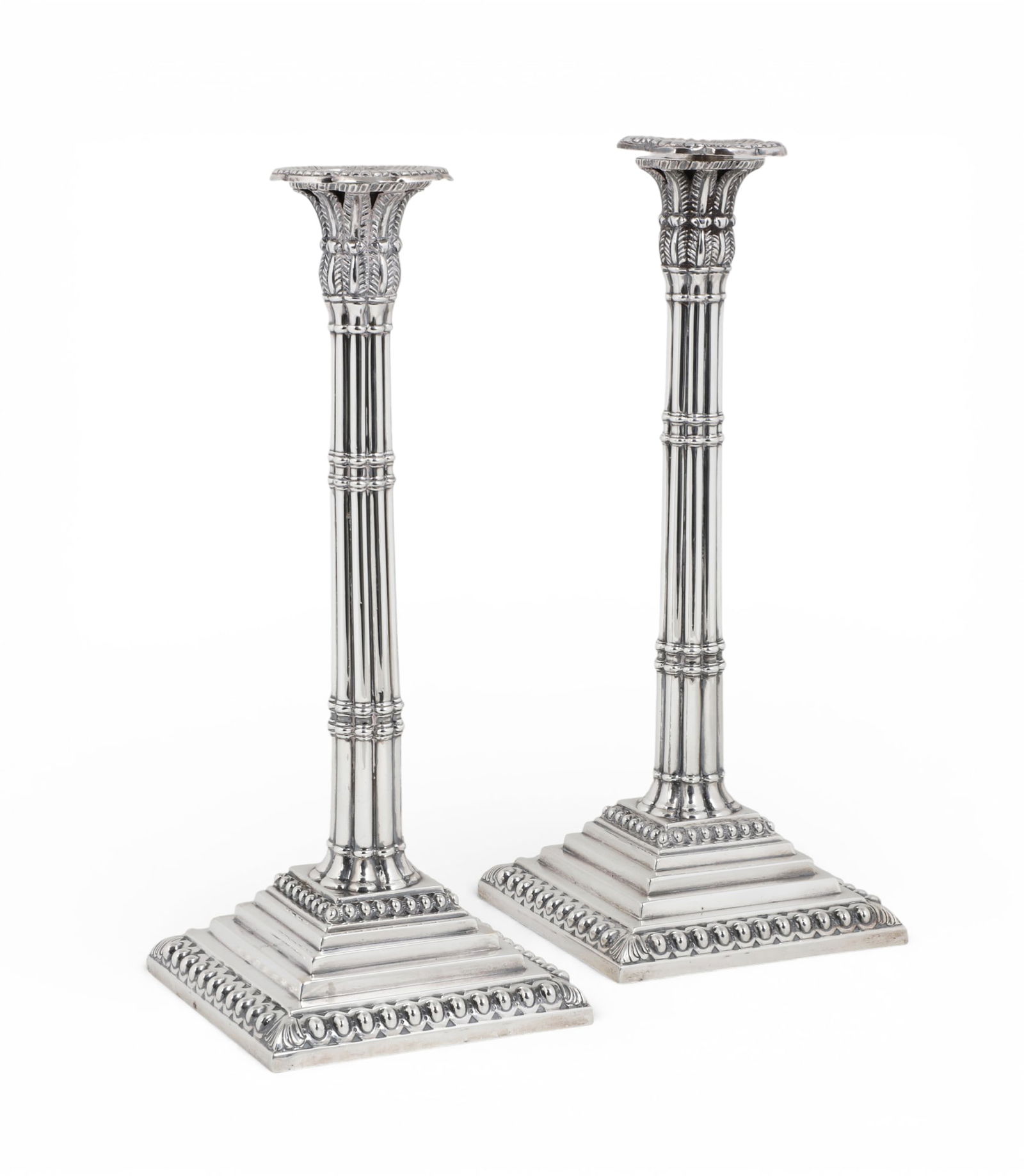 A pair of George III weighted silver column candlesticks, probably John Carter, London, 1768 (1 of 5)
