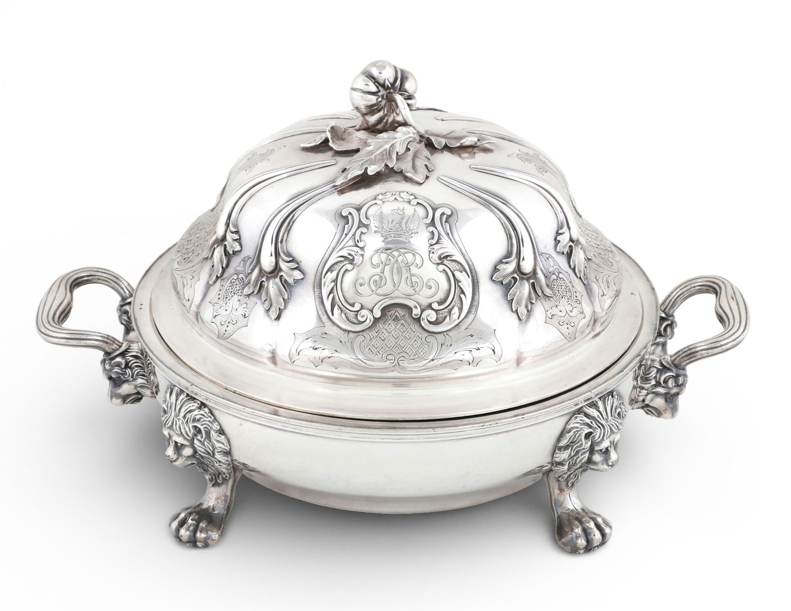 An English Old Sheffield plate serving dish, finial silver marked for Paul Storr, London, circa 1830 (1 of 10)