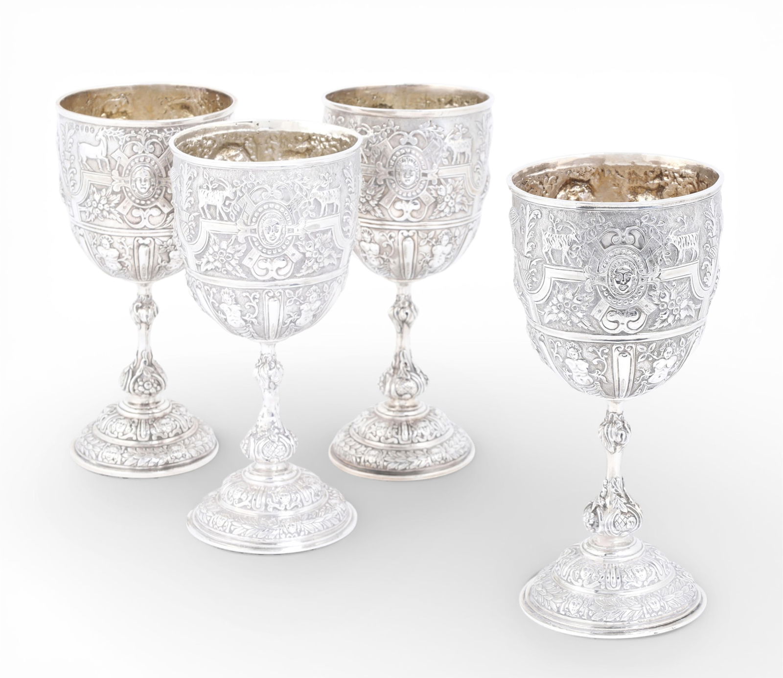A set of four Victorian sterling silver Cellini goblets, Daniel & Charles Houle, London, 1874 (1 of 8)