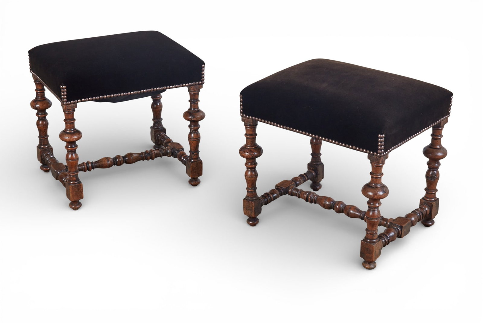 A pair of Continental Baroque style walnut stools, composed of antique and later elements (1 of 8)