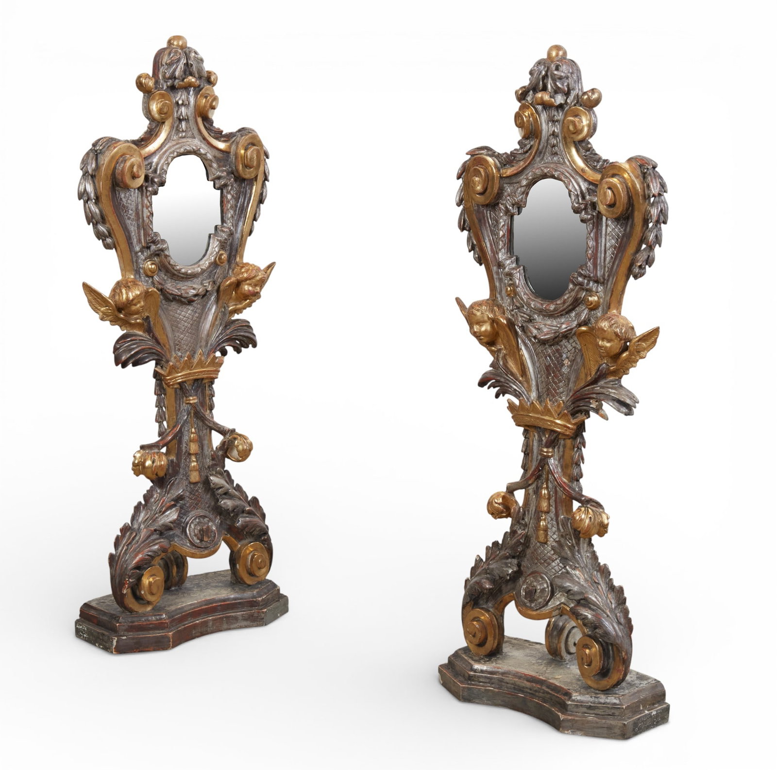 A large pair of Venetian Rococo style parcel gilt and silvered standing mirrors (1 of 8)