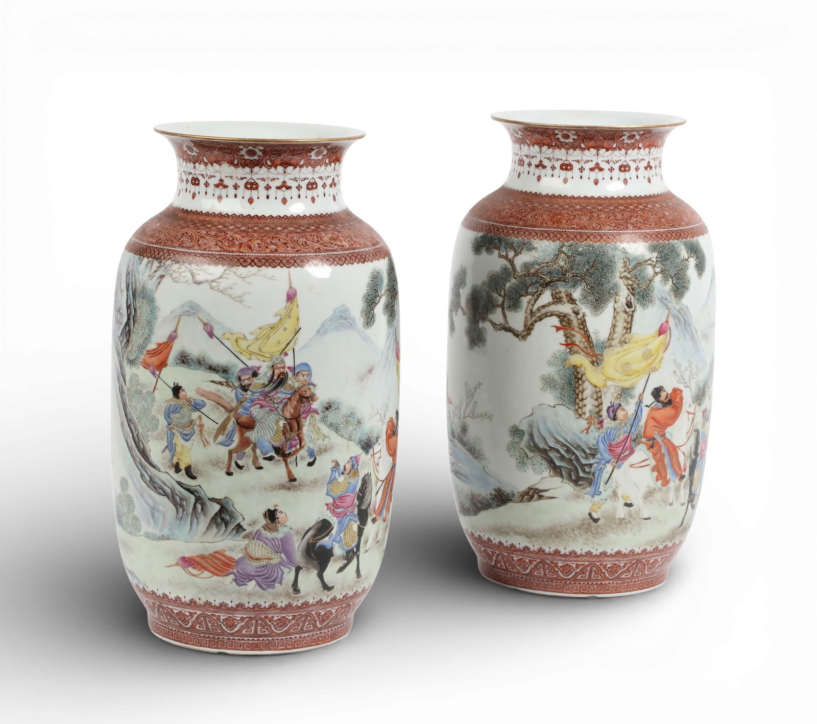 A pair of Chinese Famille Verte porcelain vases: A pair of Chinese Famille Verte porcelain vasesWith square seal mark to underside.height 15 1/2in (39.5cm); diameter 9in (23cm) Provenance:Property from a Private Collection, San Francisco, Californi