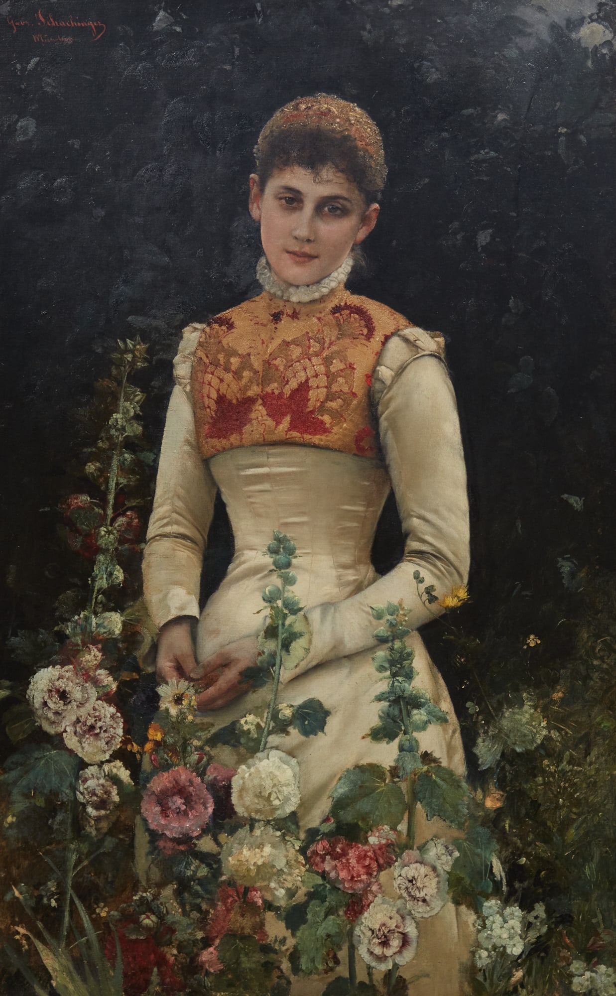 Gabriel Schachinger (German, 1850-1912), Portrait of a young woman in a garden, oil on canvas (1 of 5)