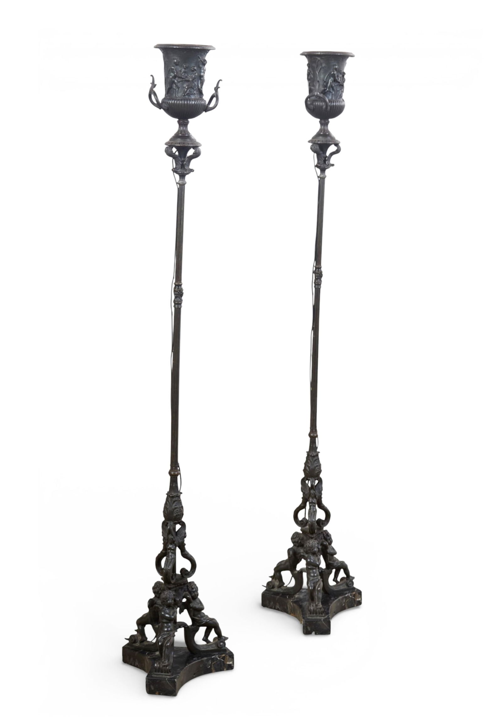 A pair of Italian Renaissance style bronze floor lamps, 19th century (1 of 9)