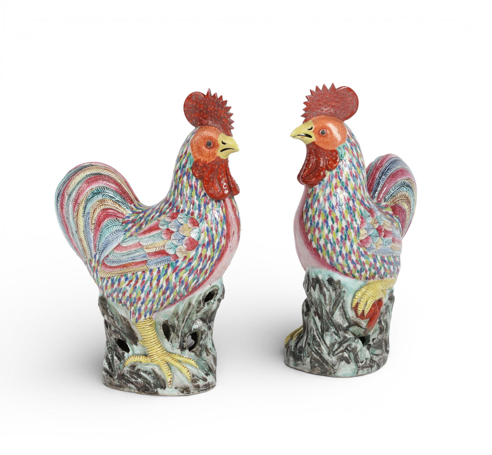 Two Chinese Export porcelain models of cockerels (1 of 4)