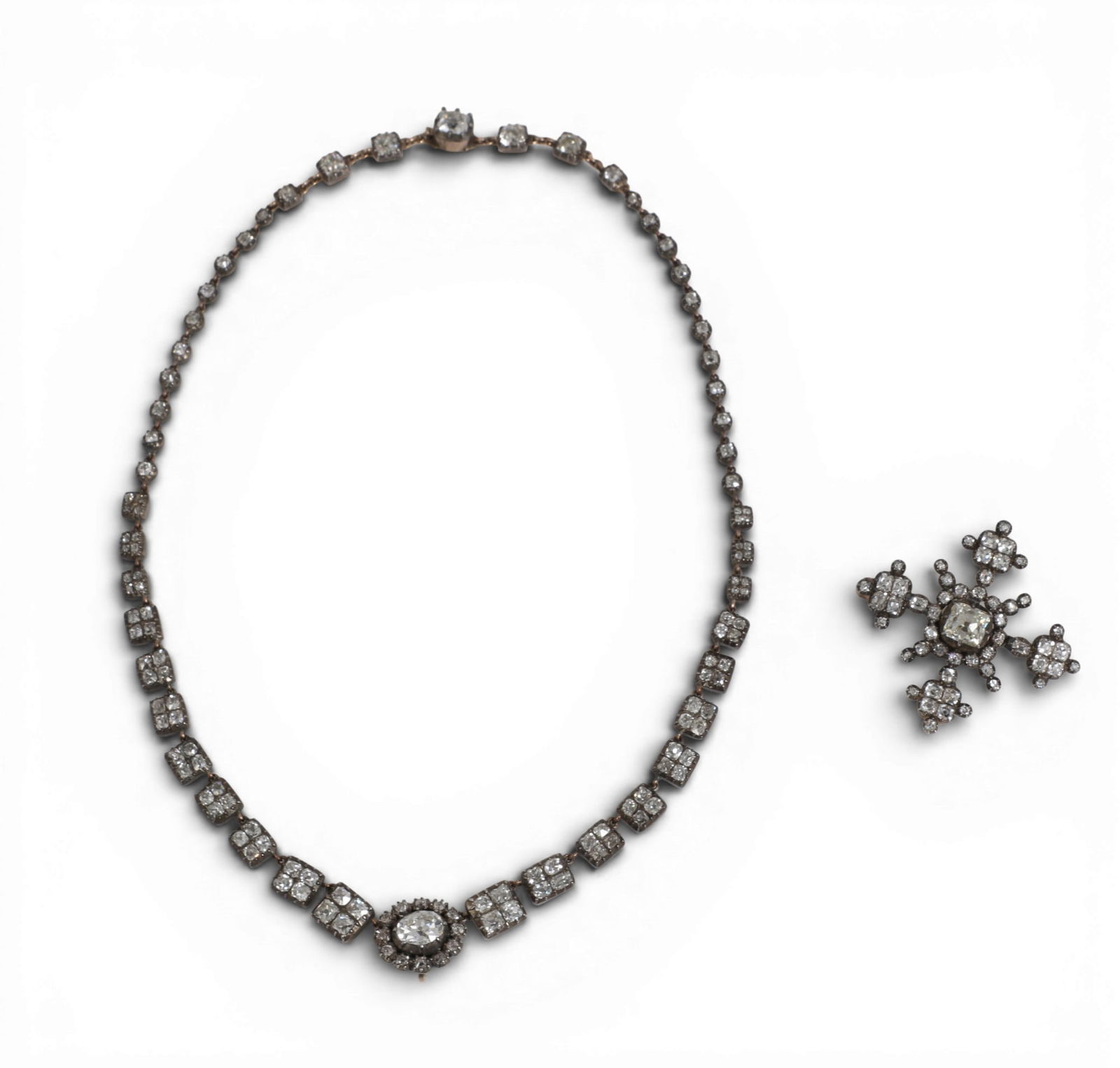 A diamond and silver pendant necklace,pendant approximately 1.5 x 1.5in; (3.8 x 3.8cm) (1 of 3)