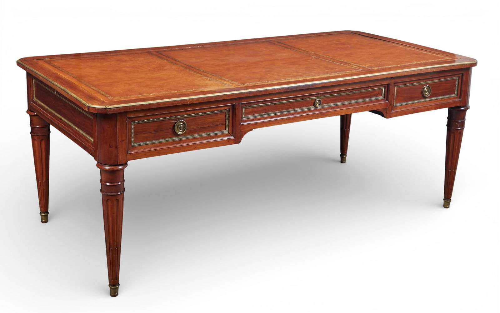A Louis XVI style brass mounted mahogany bureau plat, 19th century (1 of 12)
