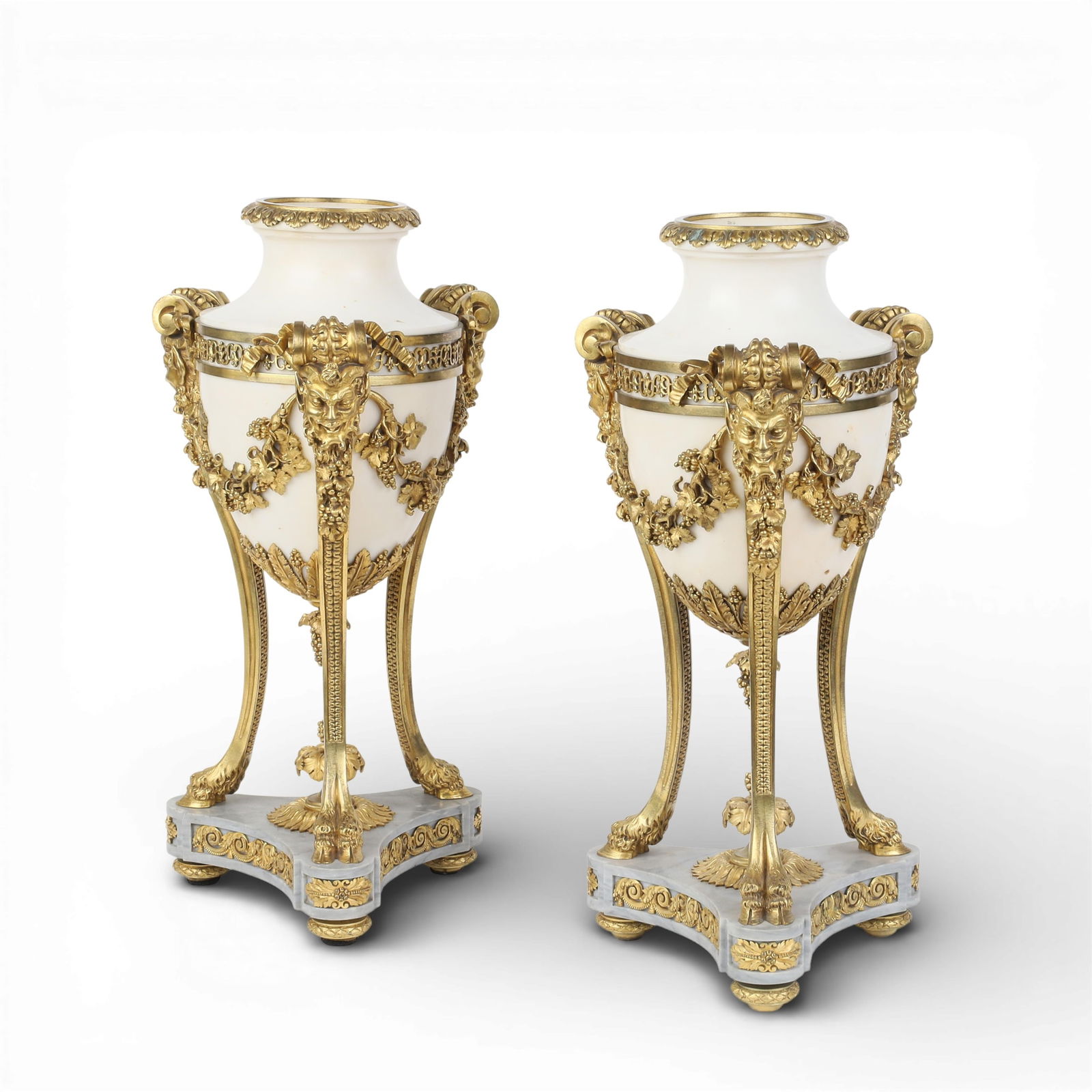 A pair of Louis XVI style gilt bronze mounted white and grey marble urns (1 of 9)
