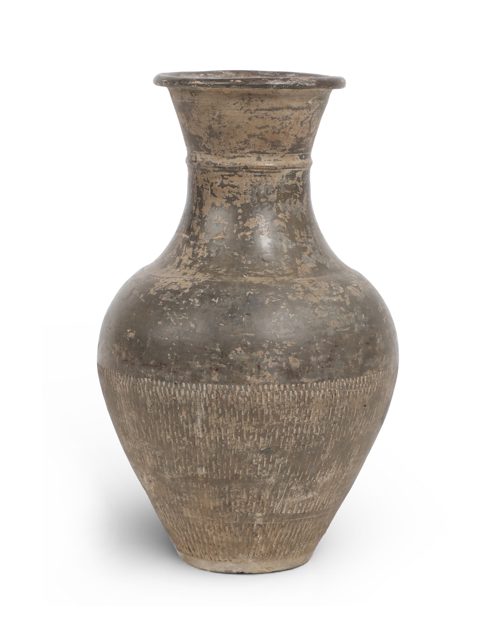 An Asian grey glazed pottery vessel, possibly Korean: An Asian grey glazed pottery vesselpossibly Koreanheight 9in (23cm); diameter 5 1/4in (13cm) Provenance:Property from the Preiser Collection.