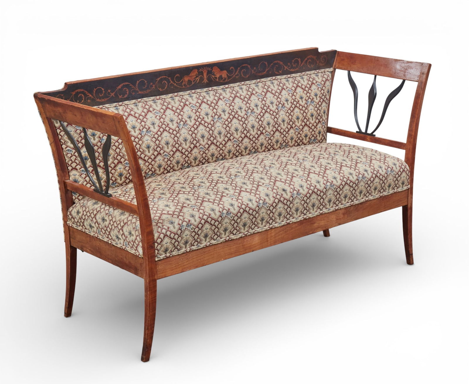 A Biedermeier marquetry inlaid ebonized and fruitwood settee, early 19th century (1 of 6)