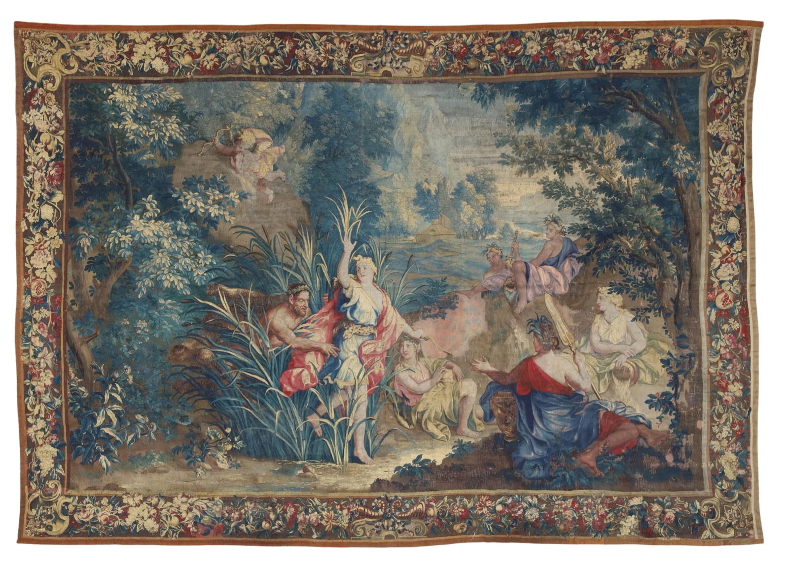 A Flemish Baroque mythological tapestry: Pan and Syrinx, 17th century (1 of 3)
