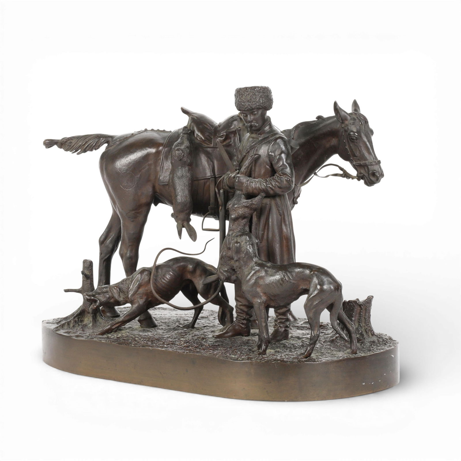 Nikolai Ivanovich Lieberich (Russian, 1828-1883), Hare Hunt, patinated bronze (1 of 8)