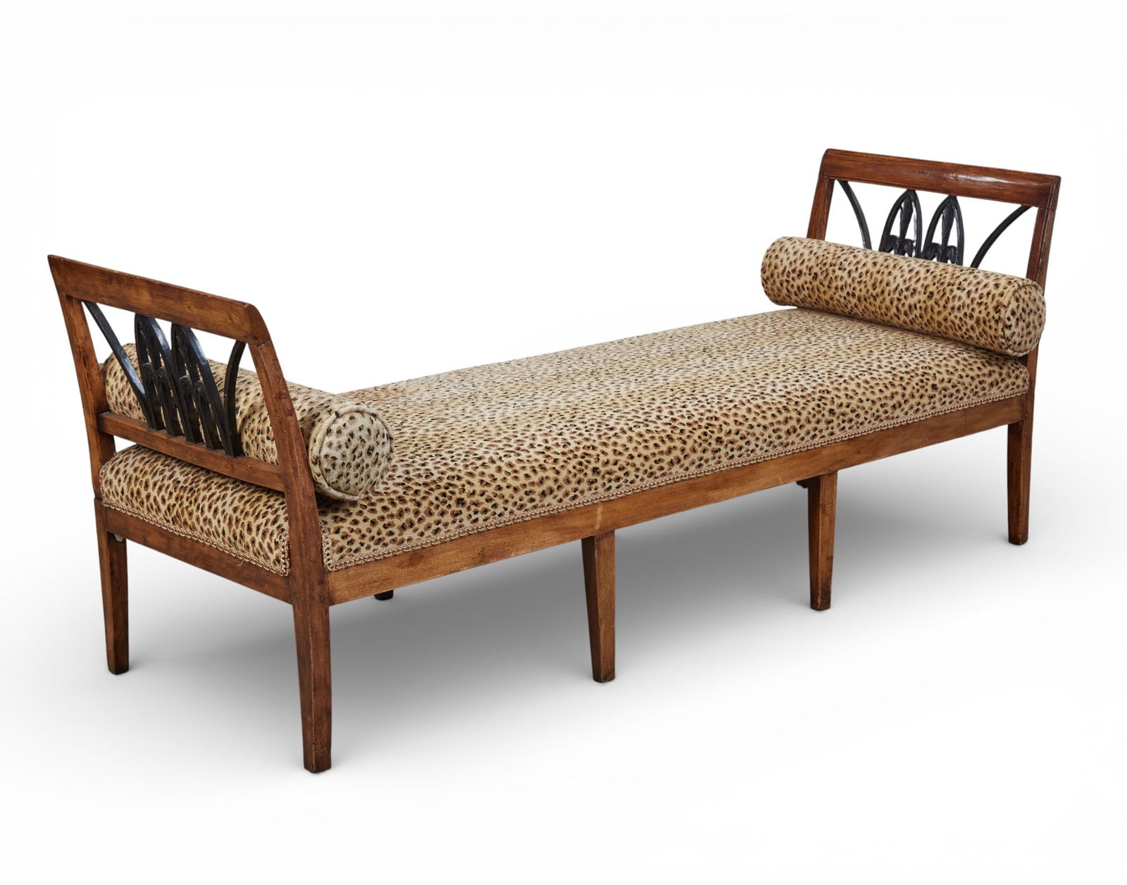 A Continental Neoclassical parcel ebonized stained fruitwood window bench, early 19th century (1 of 7)