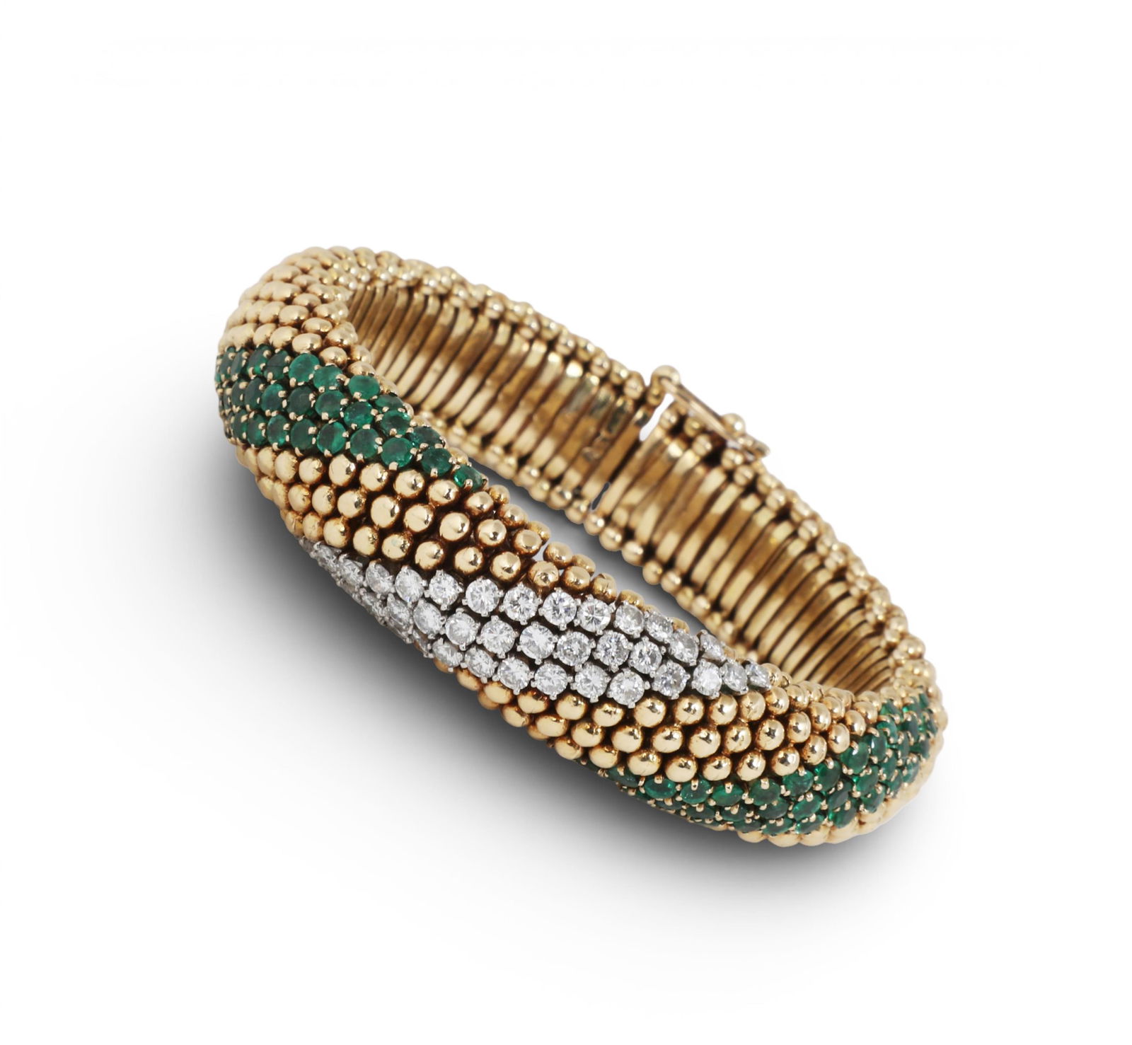 An emerald, diamond and 18K yellow gold bracelet,length approximately 7in (17.75cm) (1 of 5)