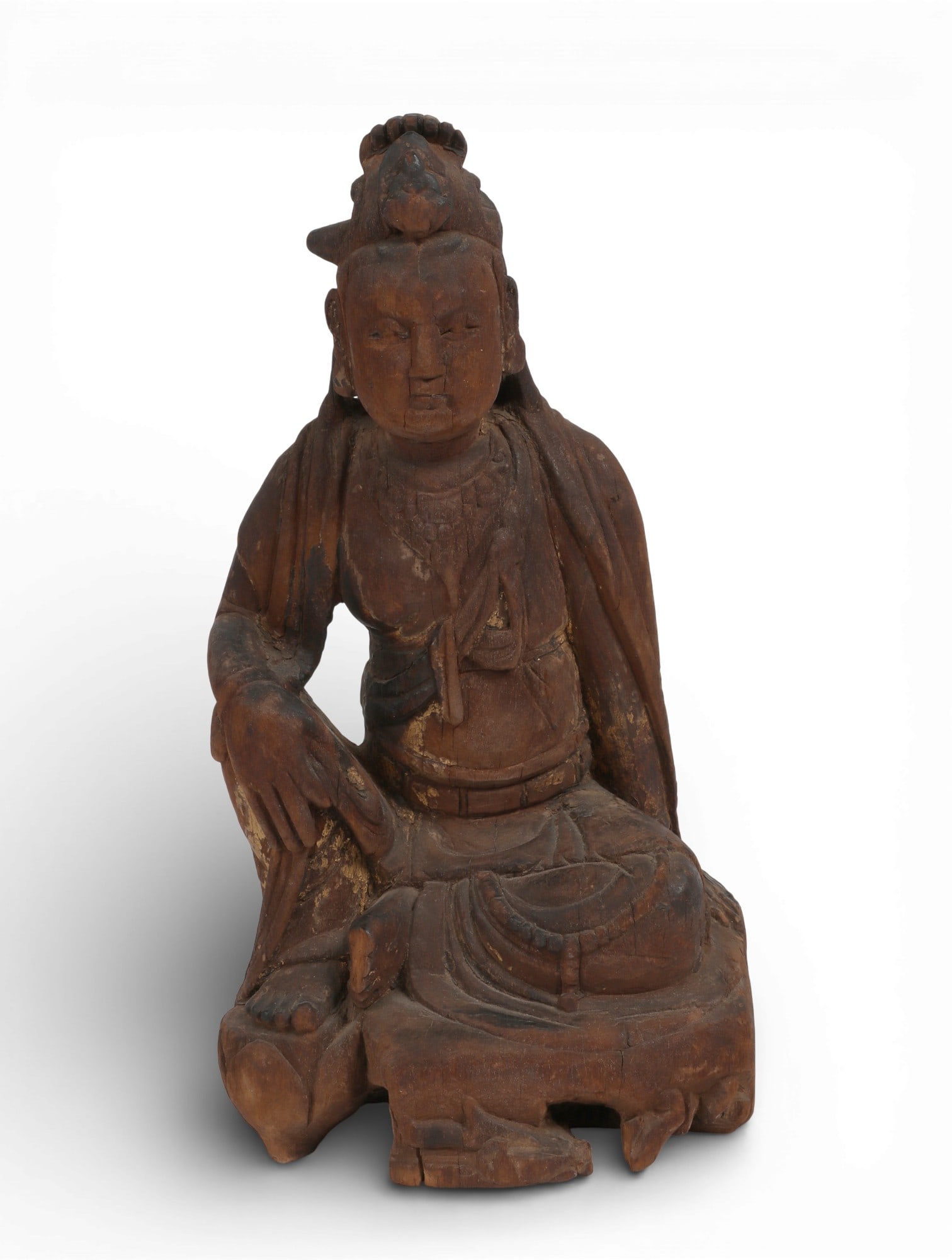 A Chinese carved wood model of a seated Bodhisattva (1 of 4)