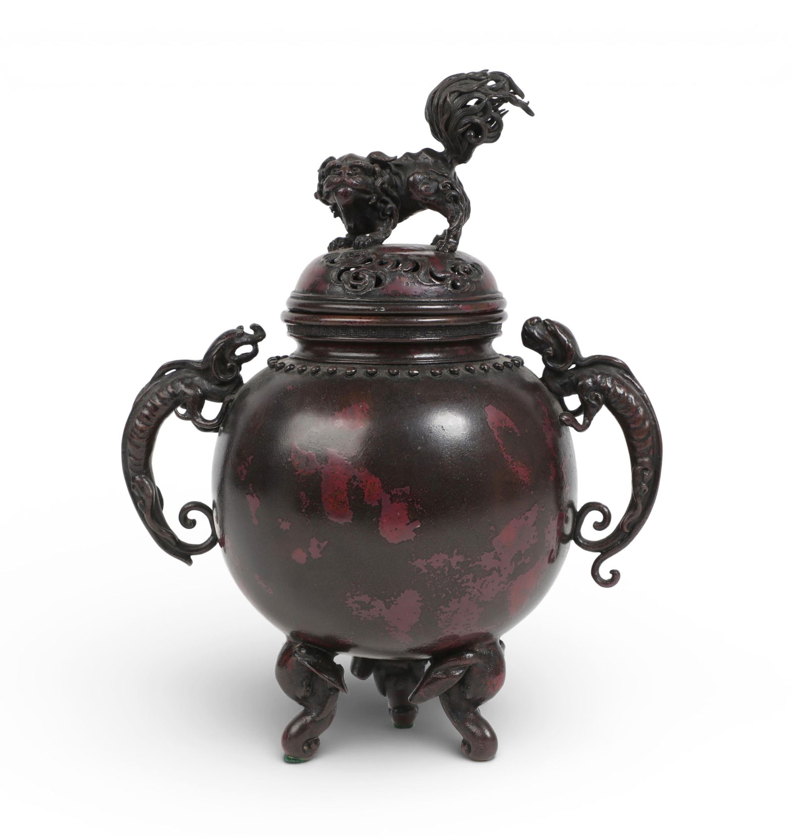 A Japanese bronze koro: A Japanese bronze koroWith rectangular seal mark to underside.height 11in (28cm); width 9in (23cm); depth 6in (15cm) Provenance:Property from a Private Collection, San Francisco, California.