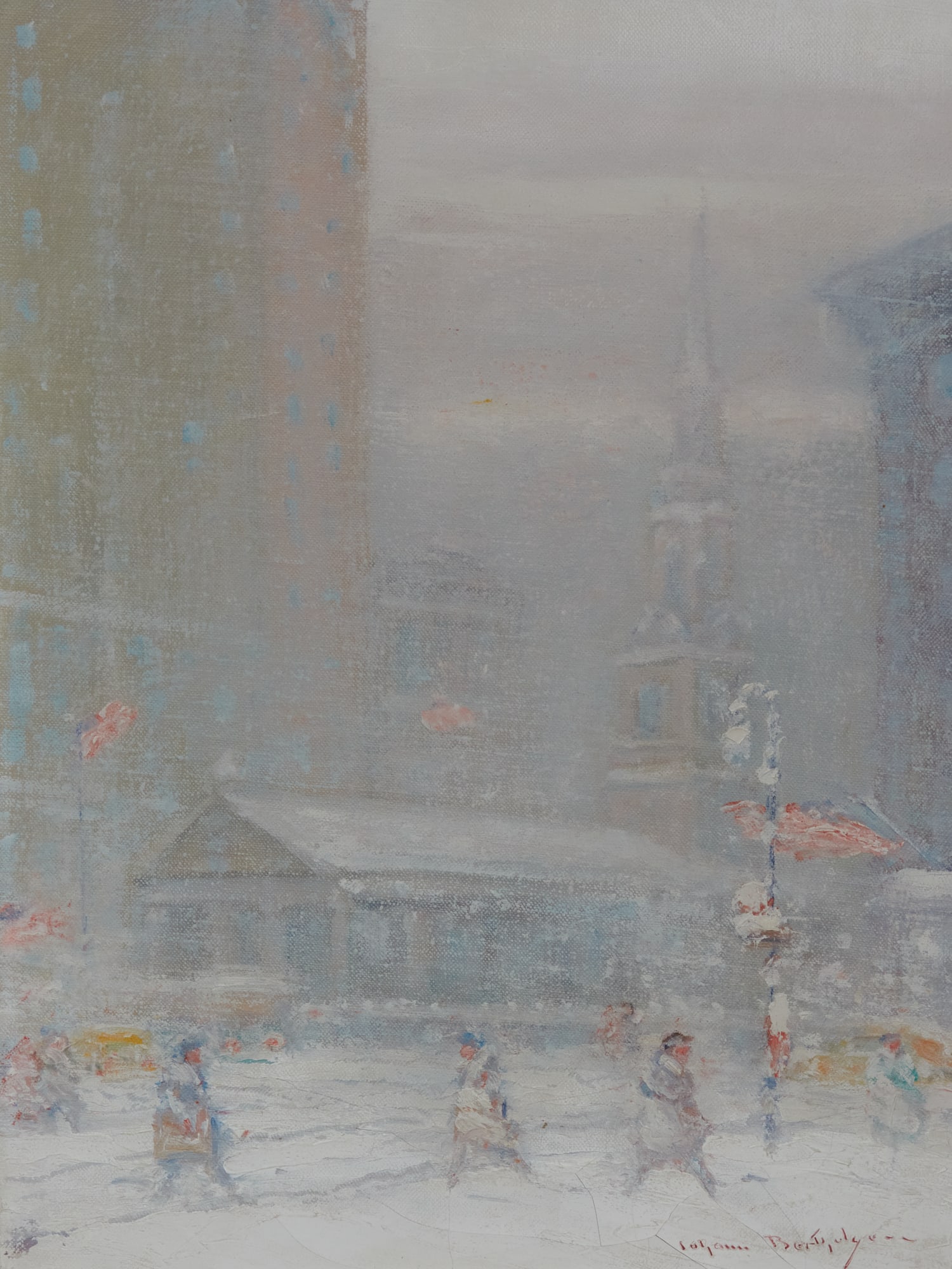Johann Berthelsen (Danish/American, 1883-1972), Snowy view of Trinity Church from Wall Street, New (1 of 5)