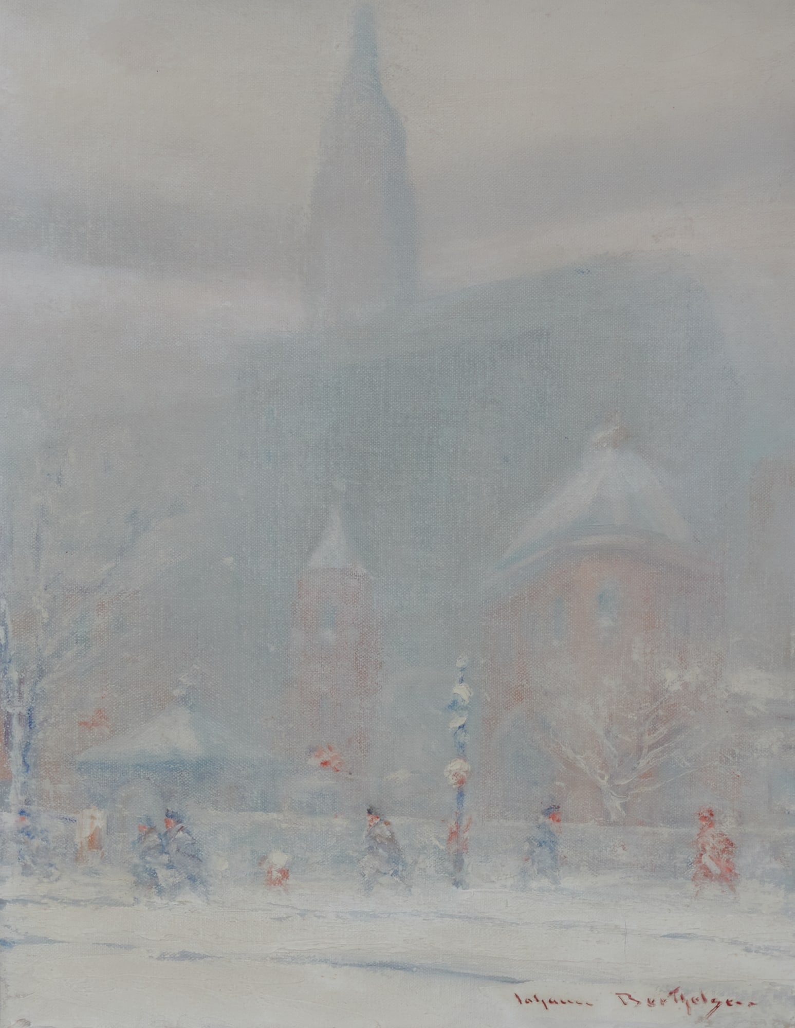 Johann Berthelsen (Danish/American, 1883-1972), Snowy view of the Little Church Around the Corner: Johann Berthelsen(Danish/American, 1883-1972)Snowy view of the Little Church Around the Corner (Church of the Transfiguration), New York Cityoil on canvassigned lower right Johann Berthelsen, inscribe