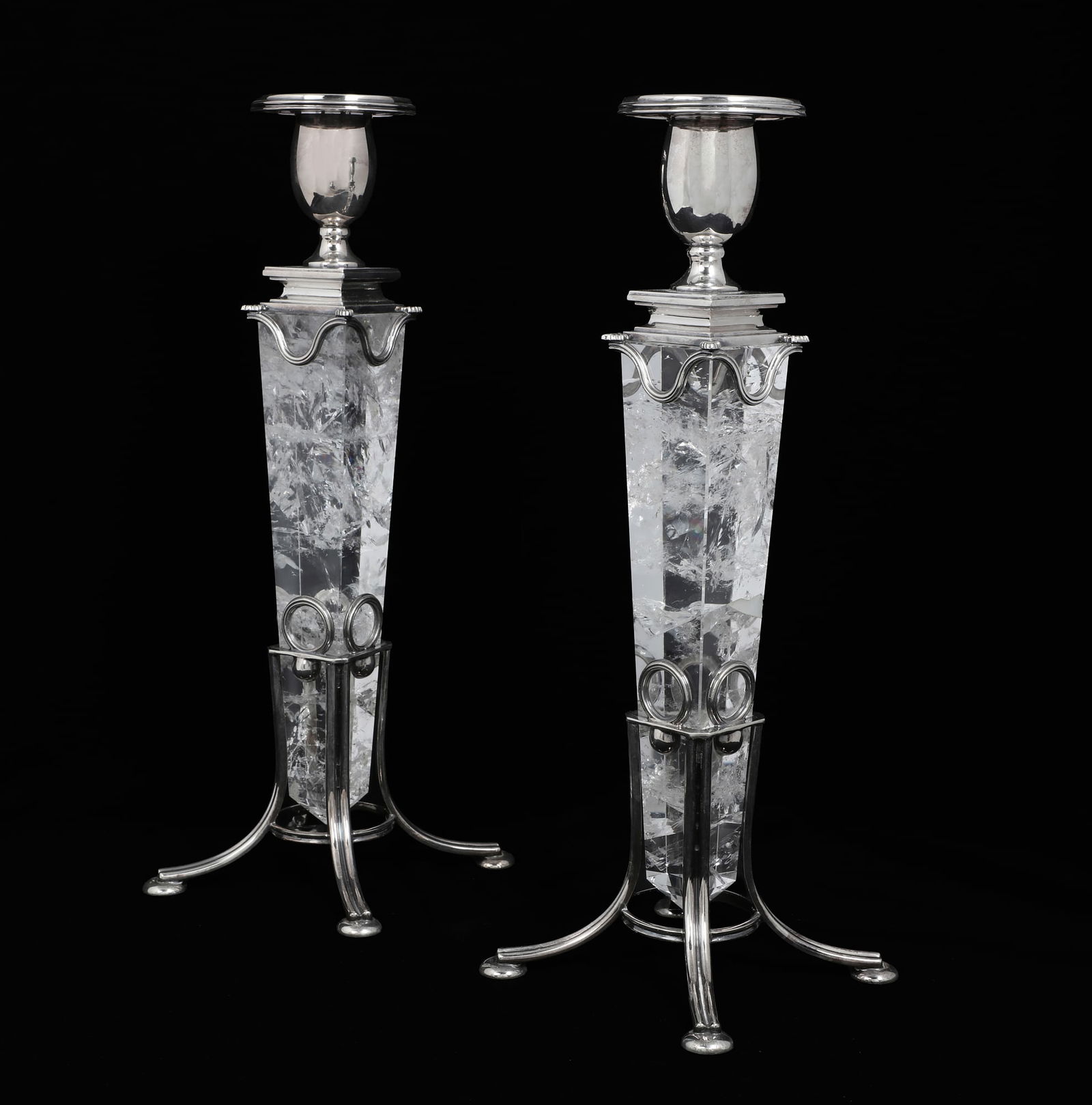 A pair of De Vecchi sterling silver and rock crystal candlesticks, Milan, modern (1 of 8)