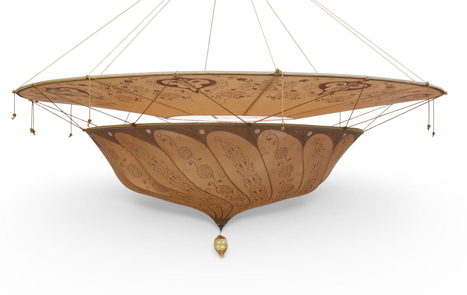 A Fortuny two tier silk hanging lantern, modern: A Fortuny two tier silk hanging lanternmodernapproximate height 42in (107cm); diameter 48in (122cm) Provenance:Property from the Collection of Donald Putterman and Marla Sturges, San Francisco, Calif