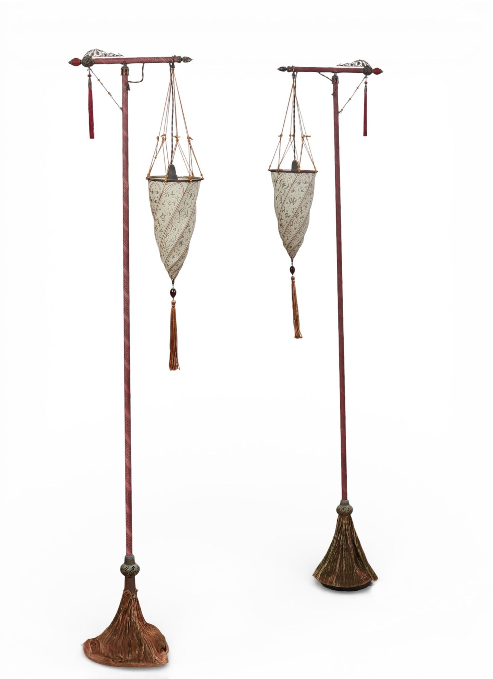 A pair of Mariano Fortuny for Venetia Stvdivm silk and metal Cesendello floor lamps, modern (1 of 12)