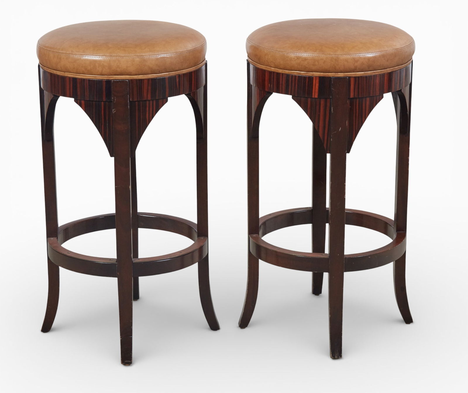 A pair of Dessin Fournir Macassar ebony and stained wood Jansen stools, modern (1 of 7)