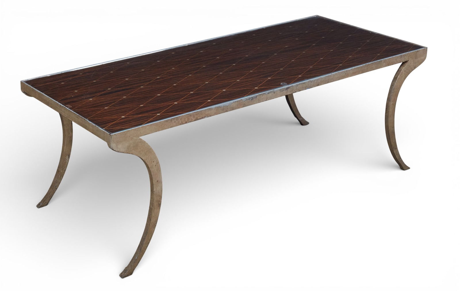 A Dessin Fournir silvered iron and lattice decorated Macassar ebony Rateau cocktail/coffee table, (1 of 8)