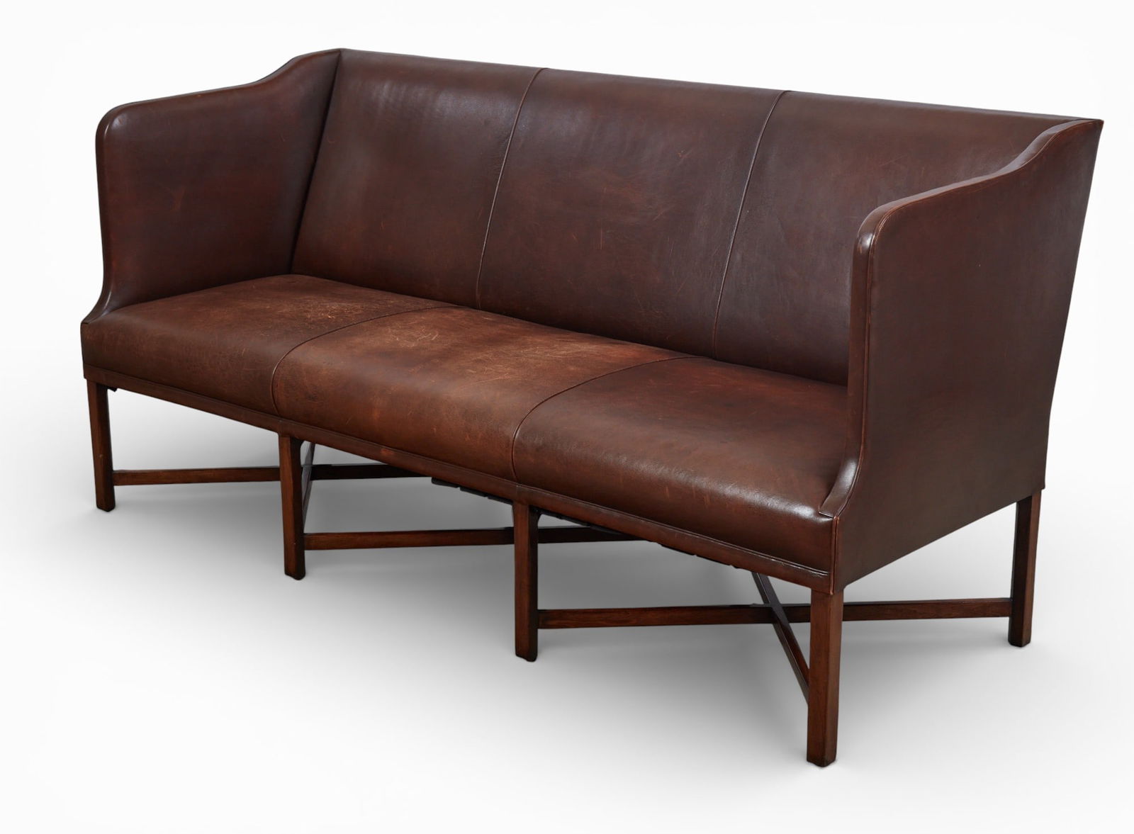 A Dessin Fournir brown leather upholstered Reed sofa, modern (1 of 7)