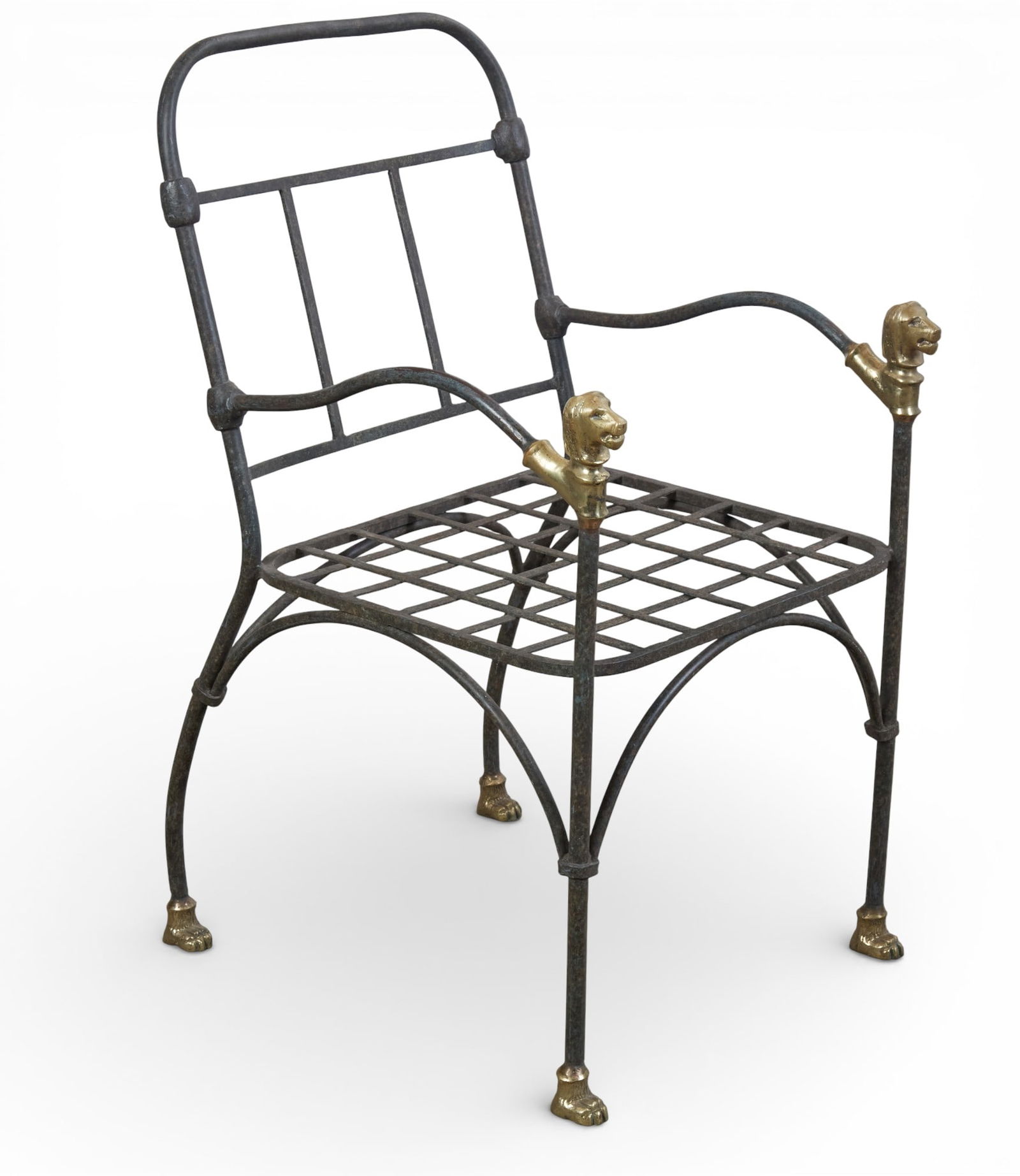 A Modernist gilt bronze mounted iron Tete de Lion armchair, in the manner of Diego Giacometti (1 of 8)