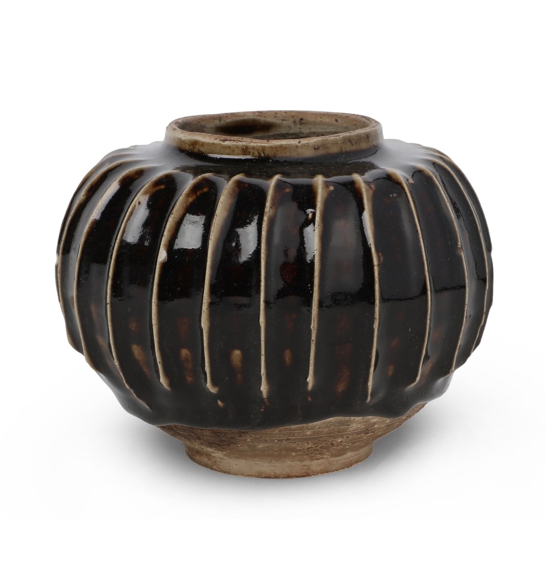 A Chinese Henan style fluted globular glazed pottery jar (1 of 5)