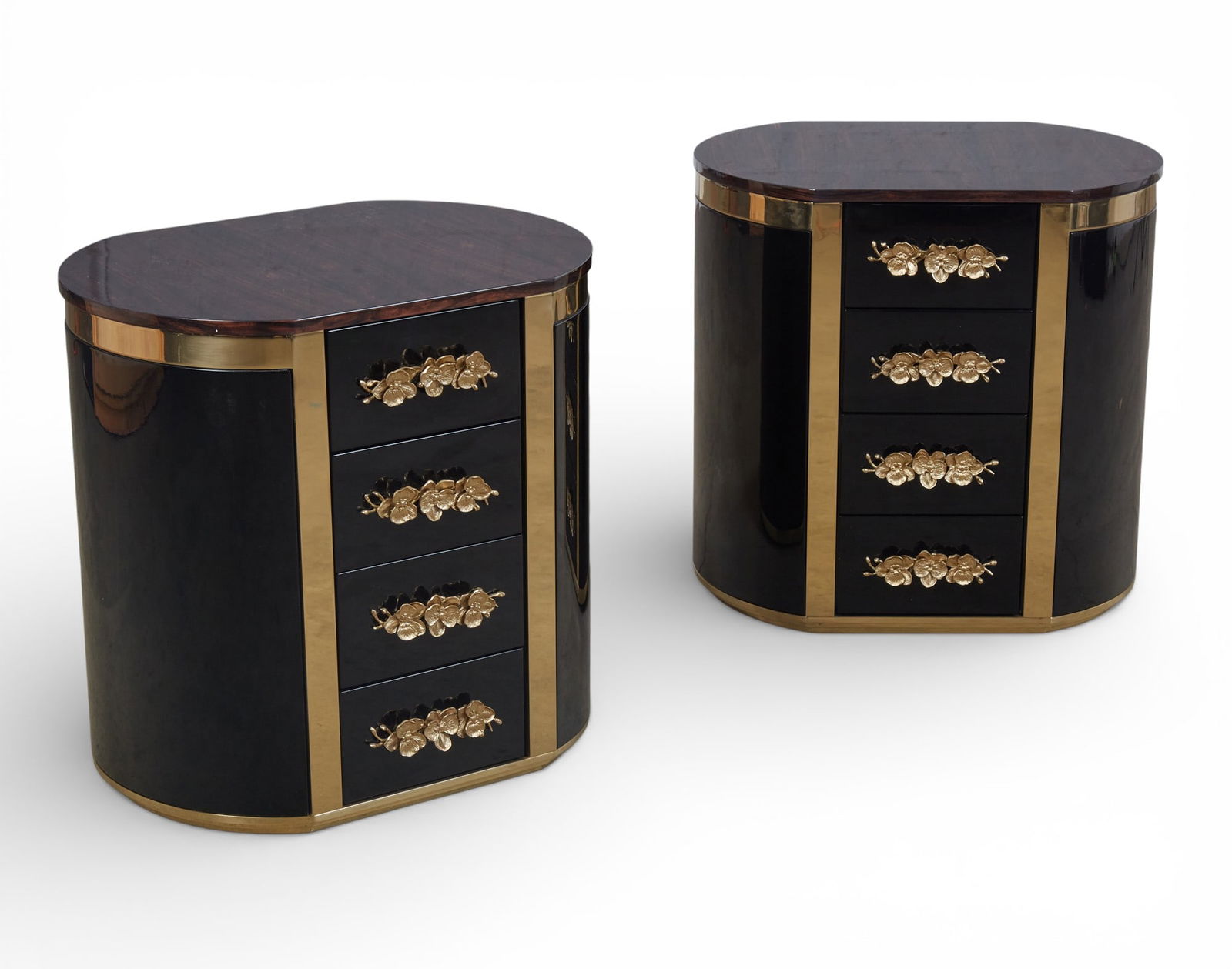 A pair of Koket brass mounted black lacquered Orchidea night stands, modern (1 of 9)