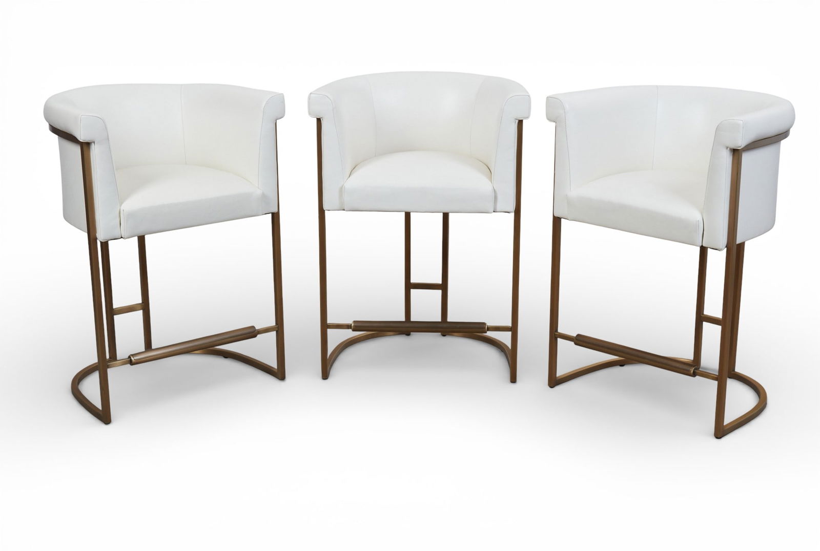 Three Jean Louis Deniot for Baker white leather and metal Diolite bar/counter stools, modern (1 of 7)