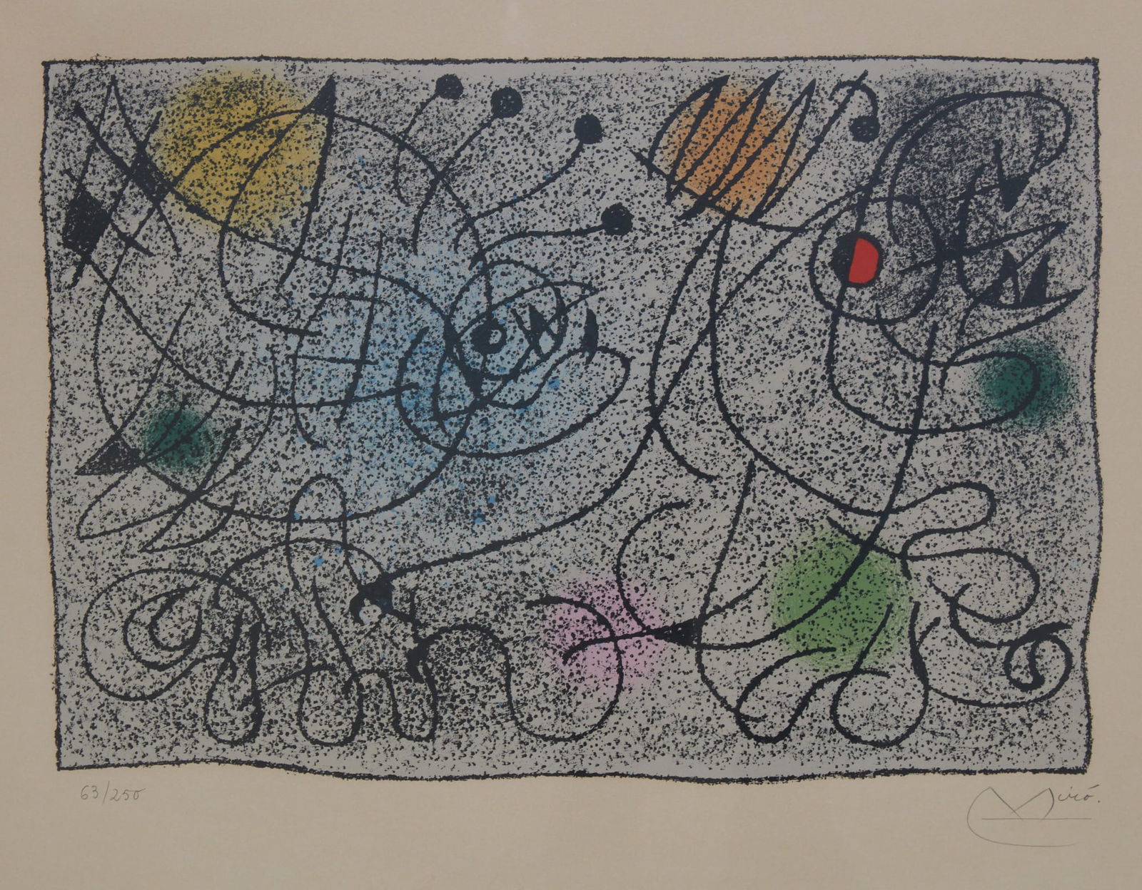 Joan Miro (Spain, 1893-1983), Untitled (from the "Flight" portfolio), 1966, published 1971,: Joan Miro(Spain, 1893-1983)Untitled (from the "Flight" portfolio), 1966, published 1971lithograph in colors on Arches papernumbered 63/250 and signed in pencil to lower margins; printed by Mourlot, Pa