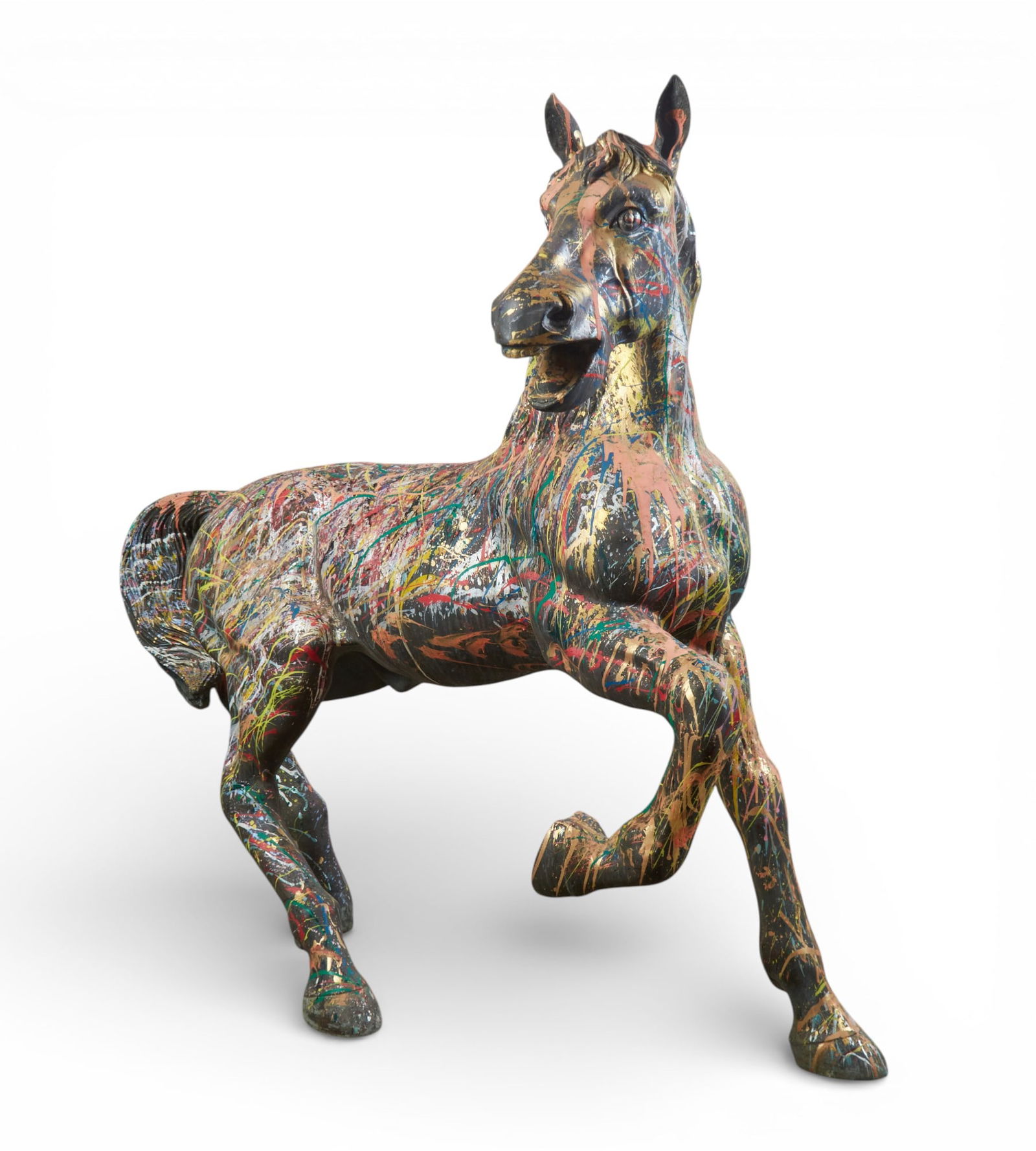 A life size bronze horse: A life size bronze horse height 82 x length 90 x width 24 in. (208.3 x 228.6 x 61 cm.)