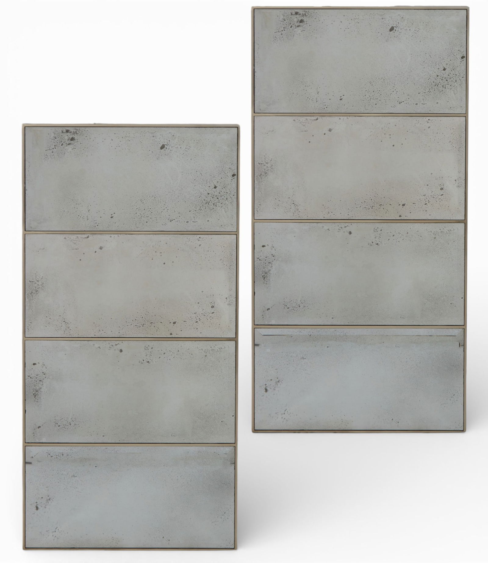 A pair of silvered metal mirrors, modern: A pair of silvered metal mirrors modern height 56in (142cm); width 28in (71cm)