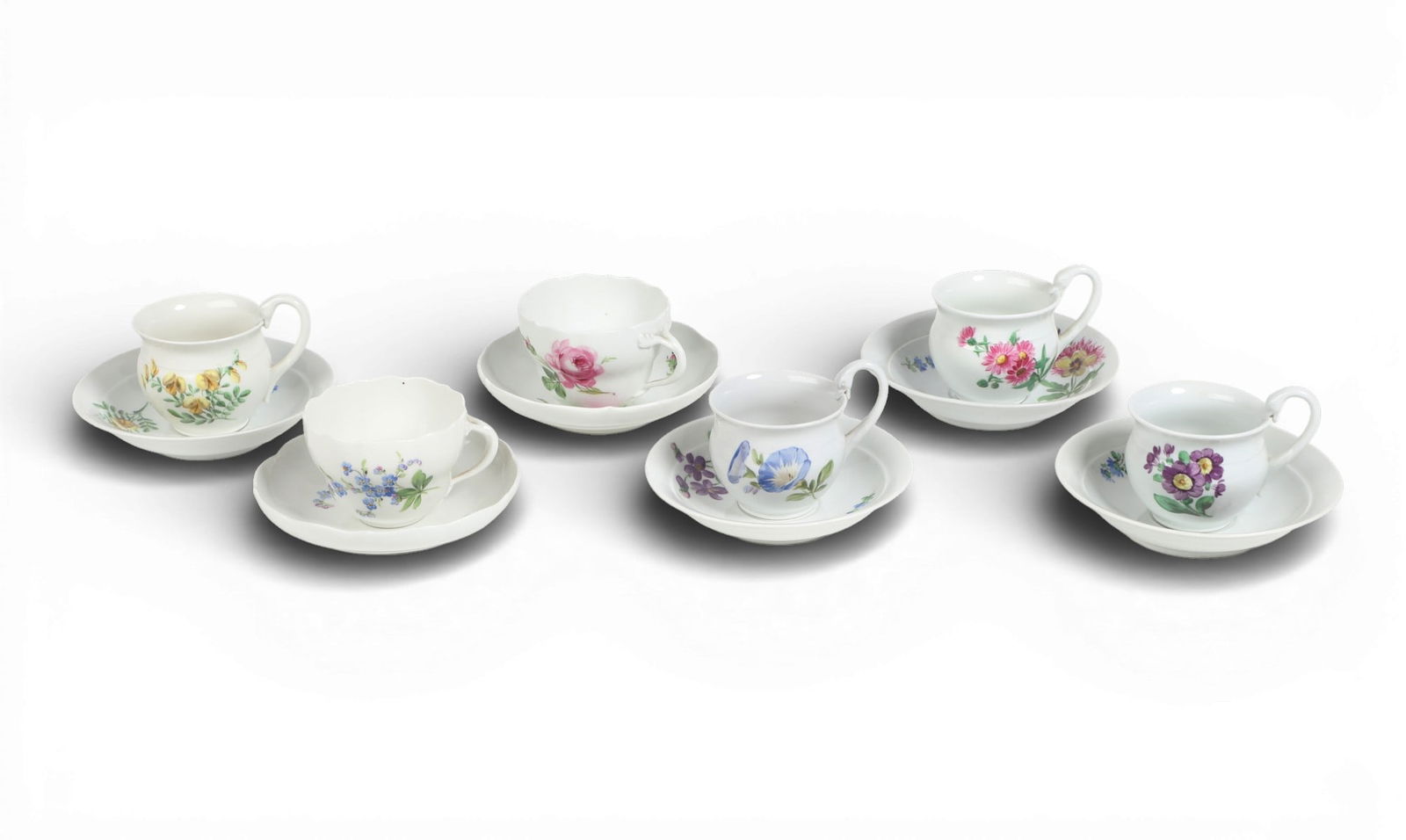 A group of six Meissen cups and saucers (1 of 6)