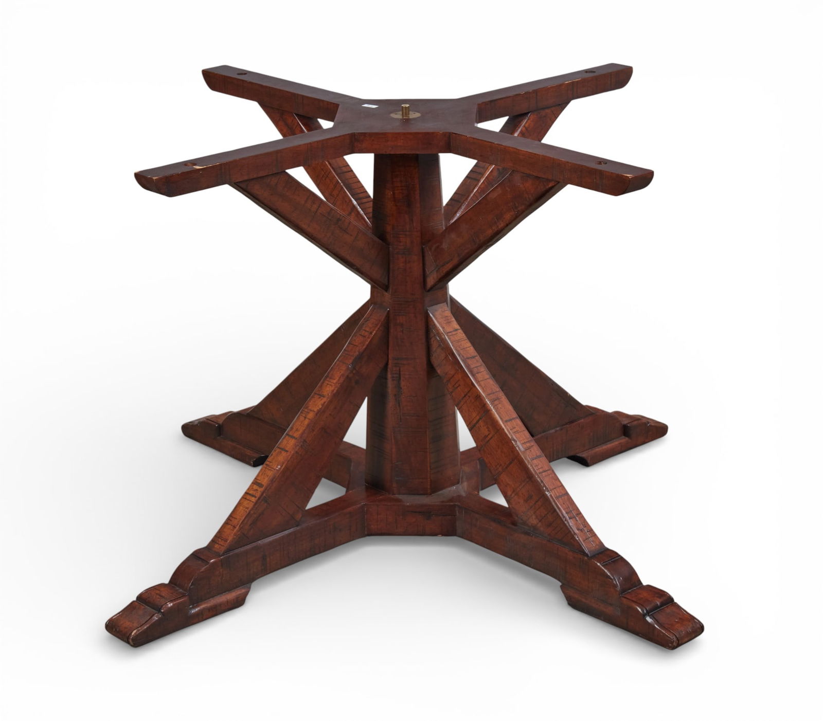 A rustic stained walnut pedestal table base, modern - 2