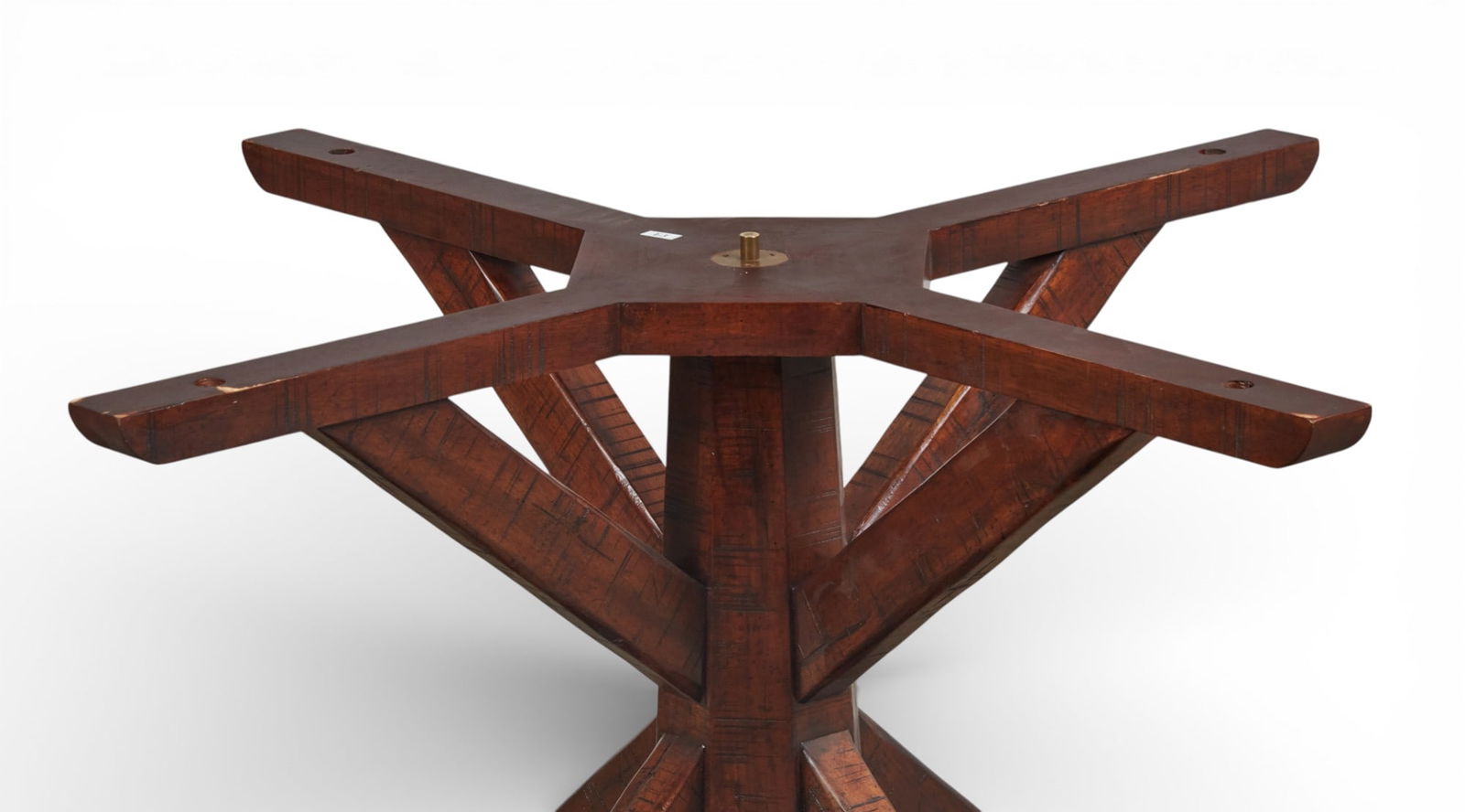 A rustic stained walnut pedestal table base, modern - 3