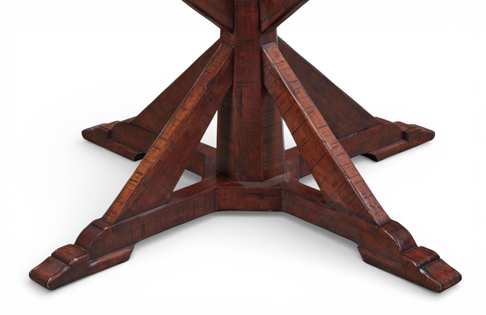A rustic stained walnut pedestal table base, modern - 4