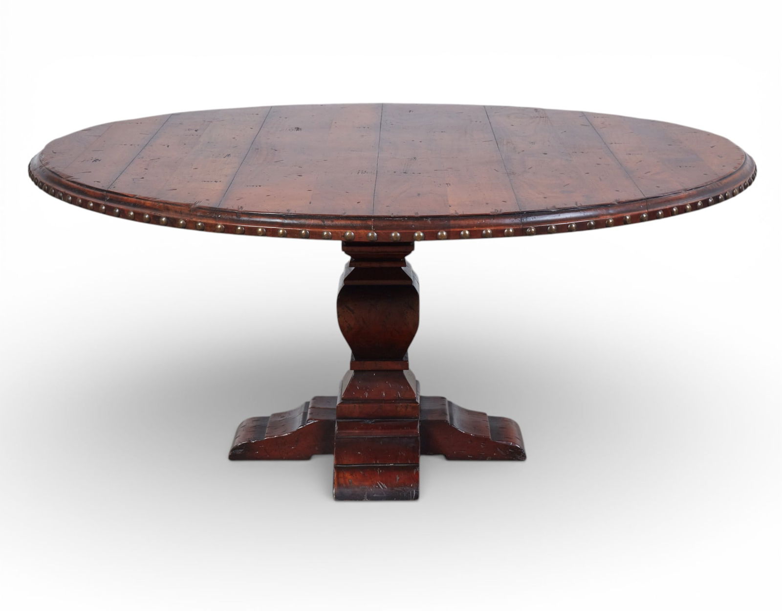 A two part round rustic dining room table - 2