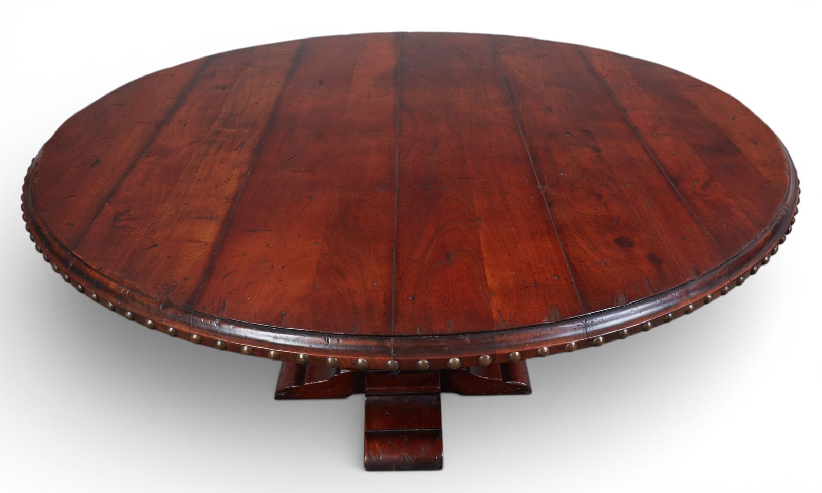 A two part round rustic dining room table - 3