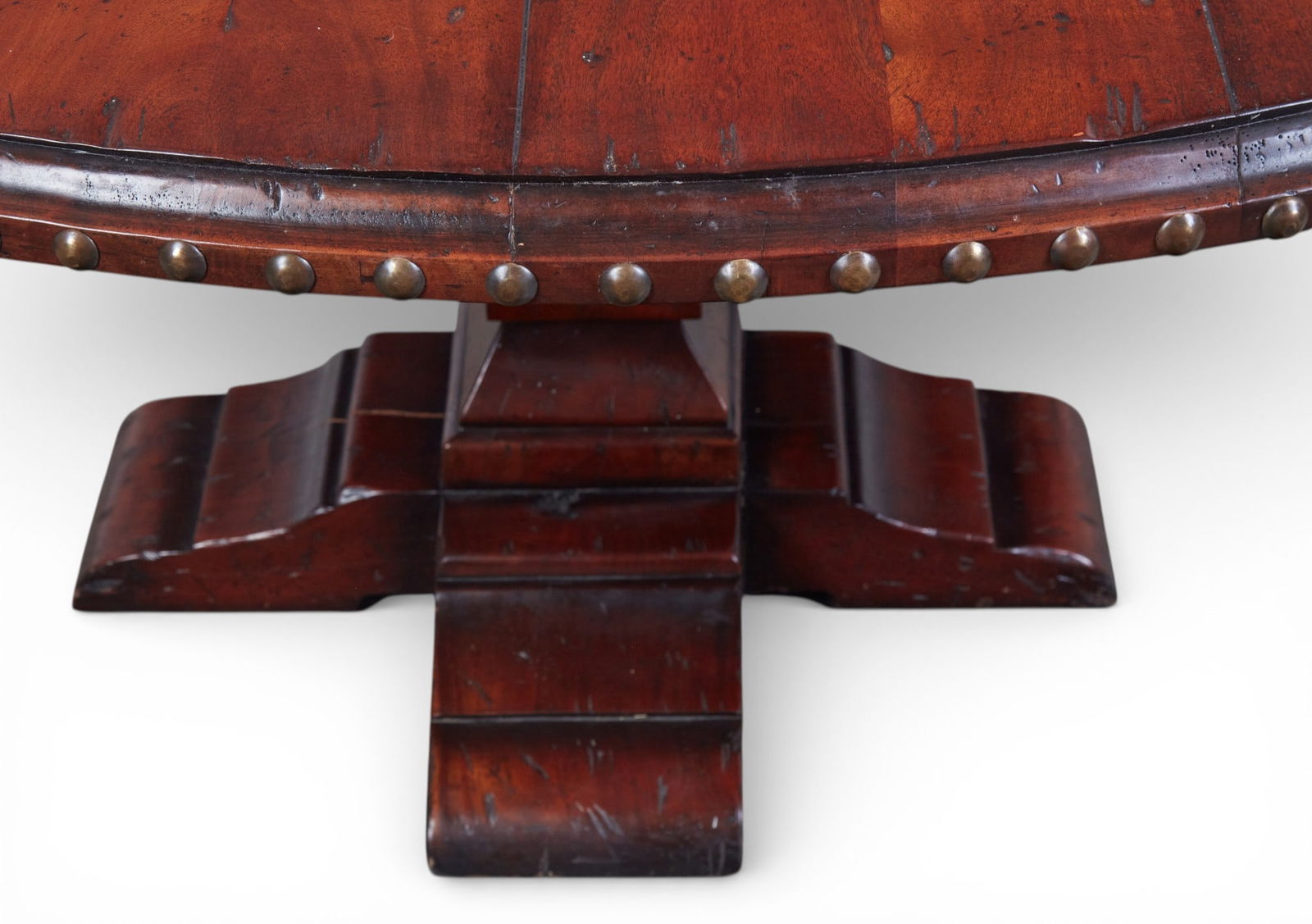 A two part round rustic dining room table - 4