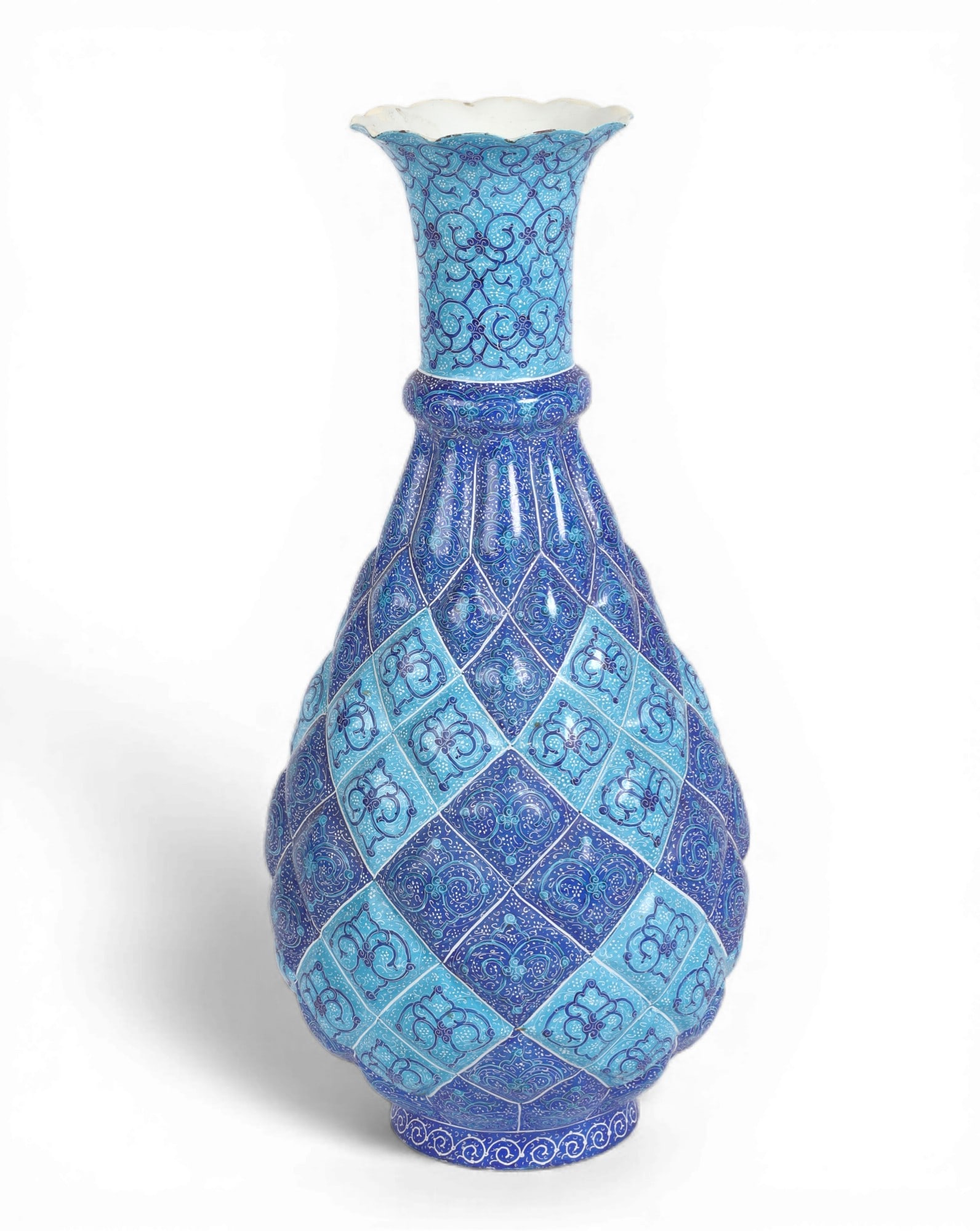 A large Persian painted enamel vase signed Amini: A large Persian painted enamel vase signed Amini height 16 x diameter 8 in. (40.6 x 20.3 cm.)