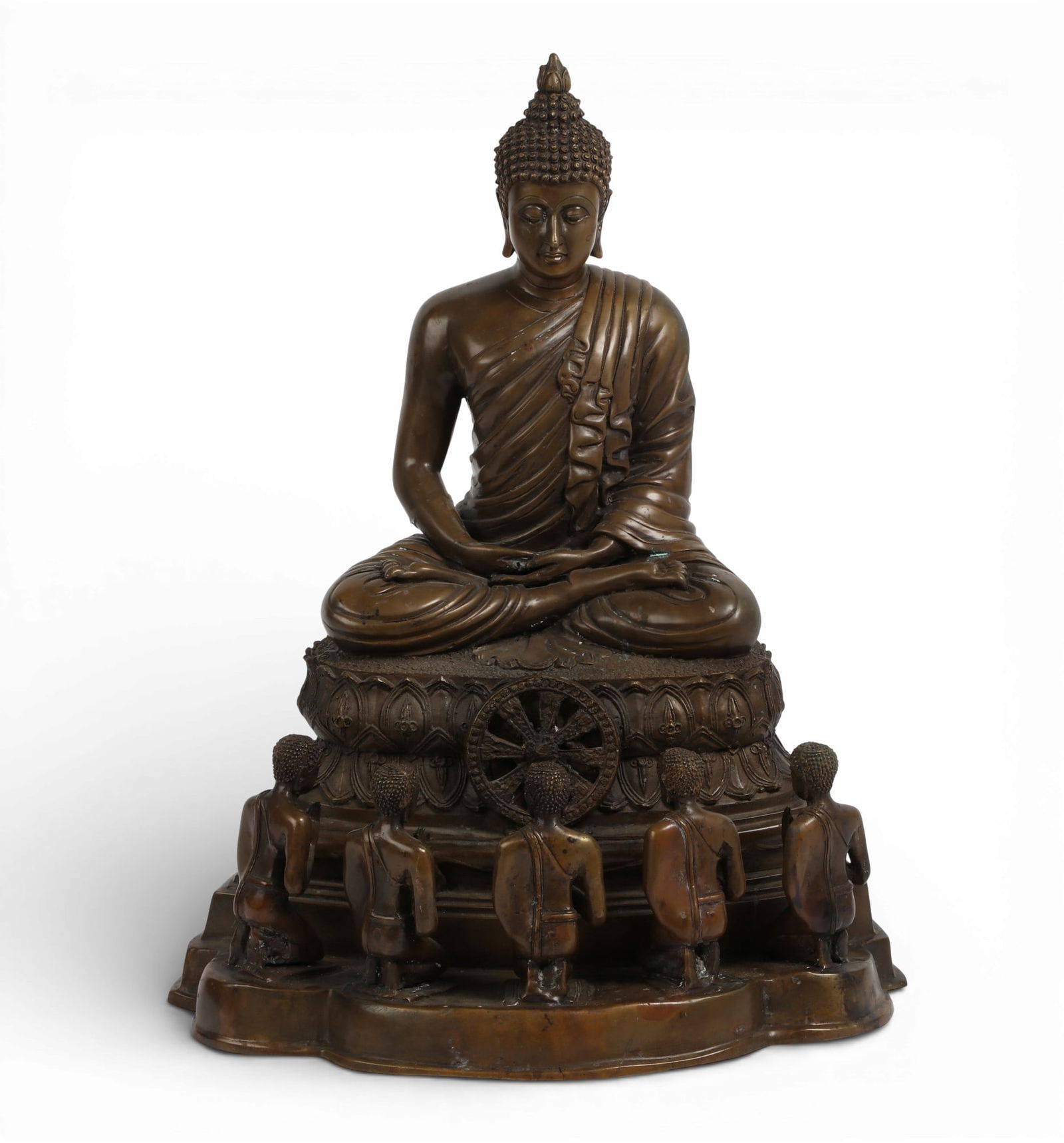 An unusual Southeast Asian bronze seated Buddha figural group (1 of 5)